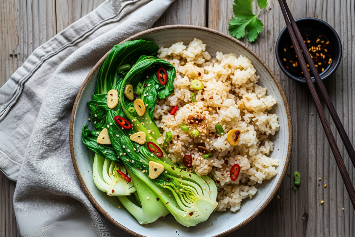 Asian Sticky Rice with Sauteed Greens | iTz noT Sticky Rice