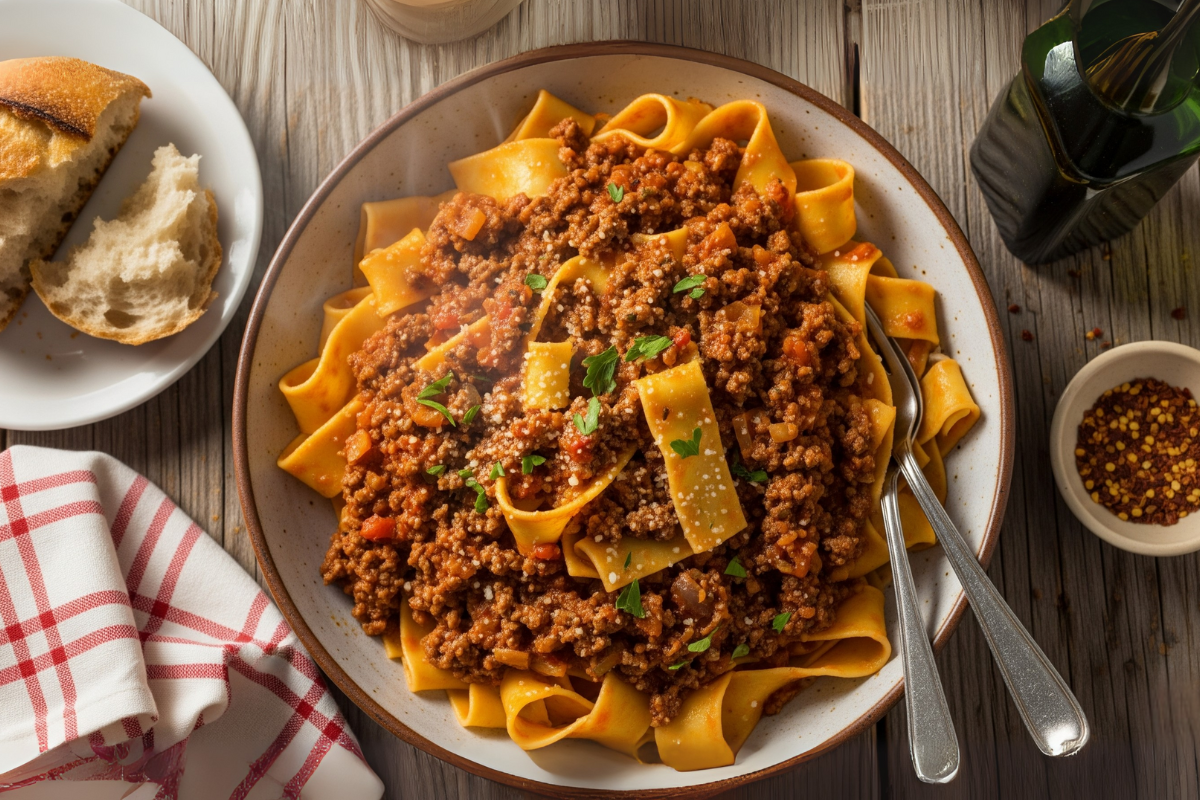 iTz noT Pappardelle Pasta with Lush Bolognese Sauce: A Meat Lover Classic