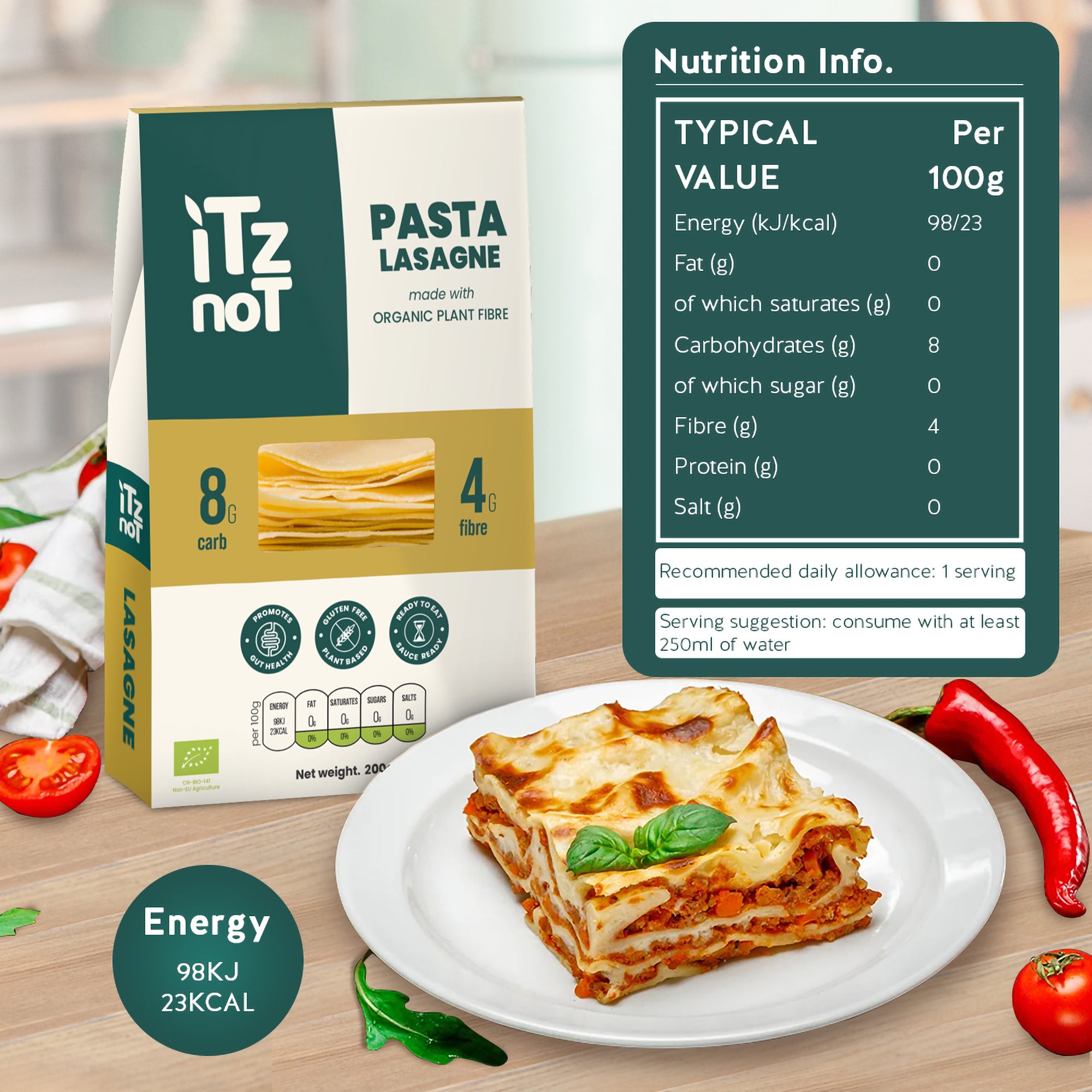 iTz noT Pasta Lasagne Organic Plant Fibre Yam, Ready to Eat, 100% Natural, Gluten Free, 200g