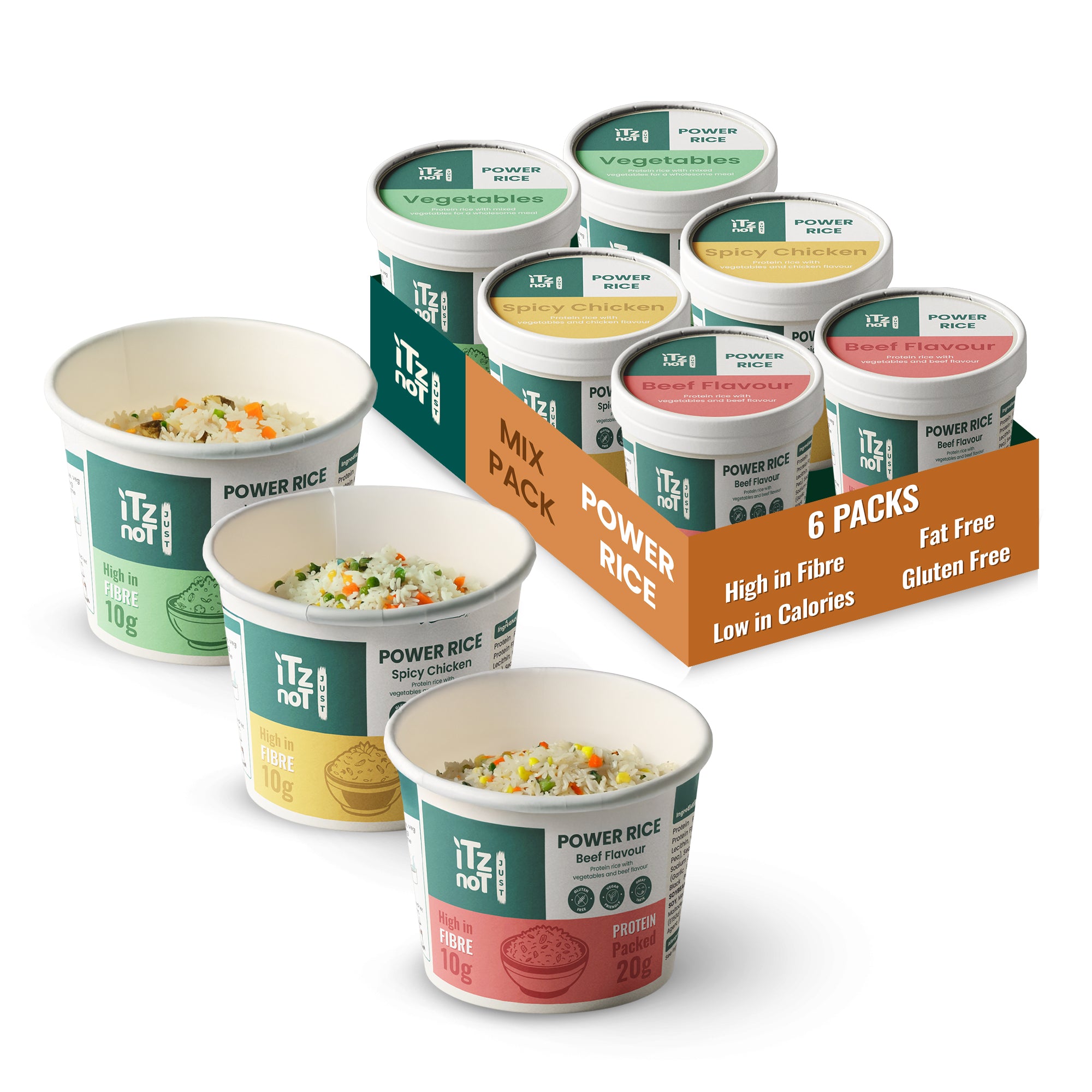 iTz noT Just Protein Rice Pots - Combo (Pack of 6 - 2 Flavours Each)