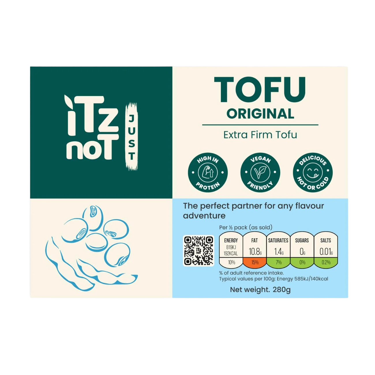 'iTz noT Just' Tofu - It's Original Tofu. Extra Firm, Vegan, High Protein Tofu. Healthy Dairy Free Tofu. 280g