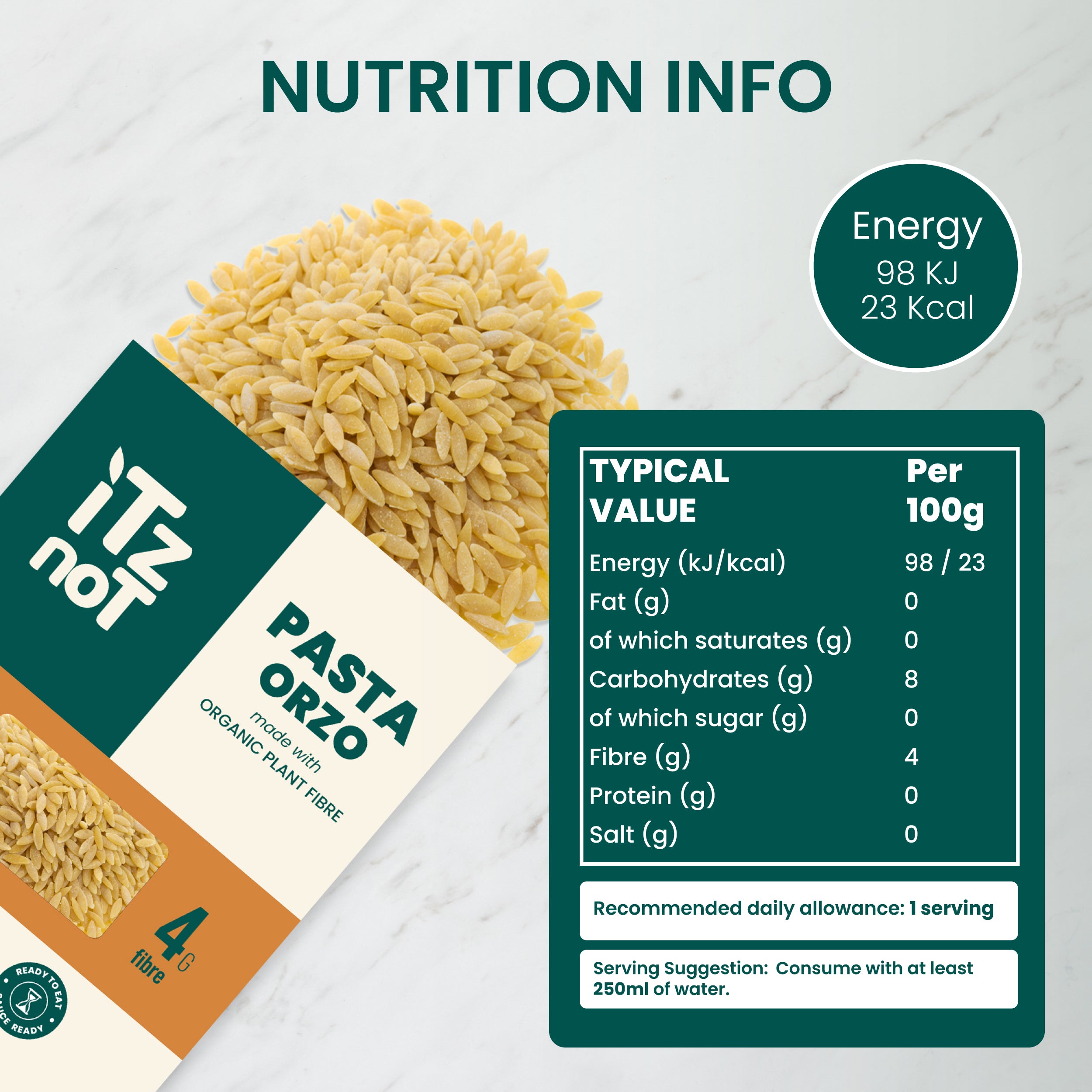 iTz noT Pasta Orzo Organic Plant Fibre Yam, Ready to Eat, 100% Natural, Gluten Free, 200g