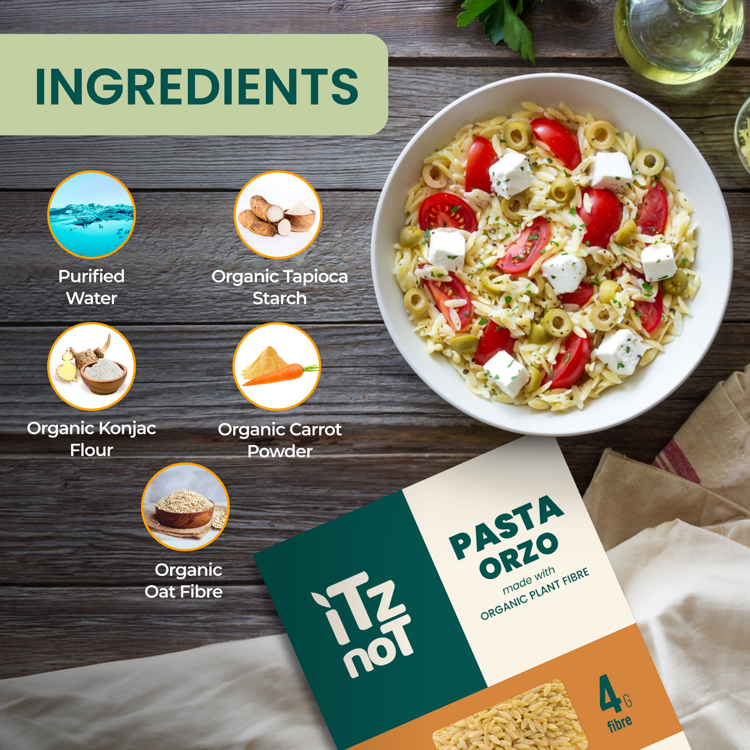 iTz noT Pasta Orzo Organic Plant Fibre Yam, Ready to Eat, 100% Natural, Gluten Free, 200g