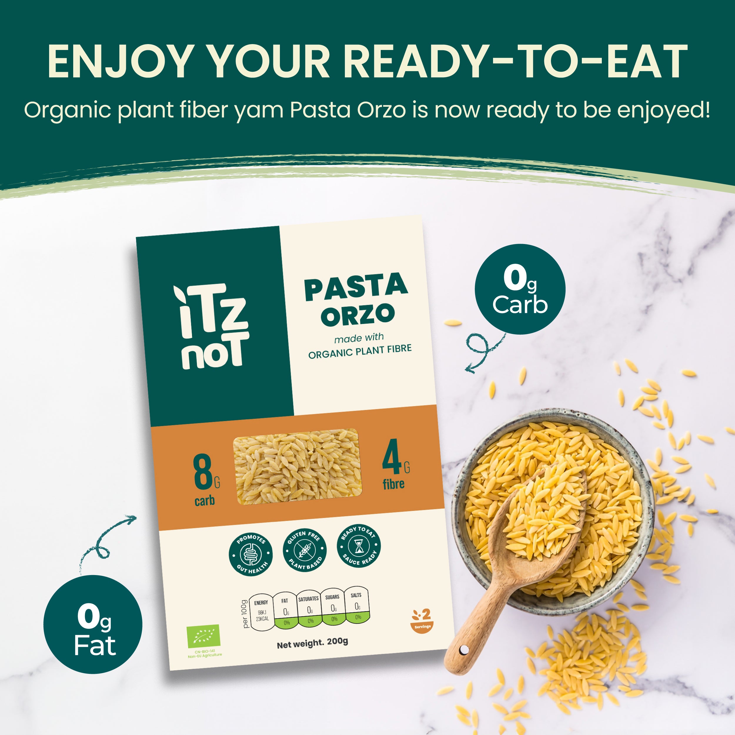 iTz noT Pasta Orzo Organic Plant Fibre Yam, Ready to Eat, 100% Natural, Gluten Free, 200g