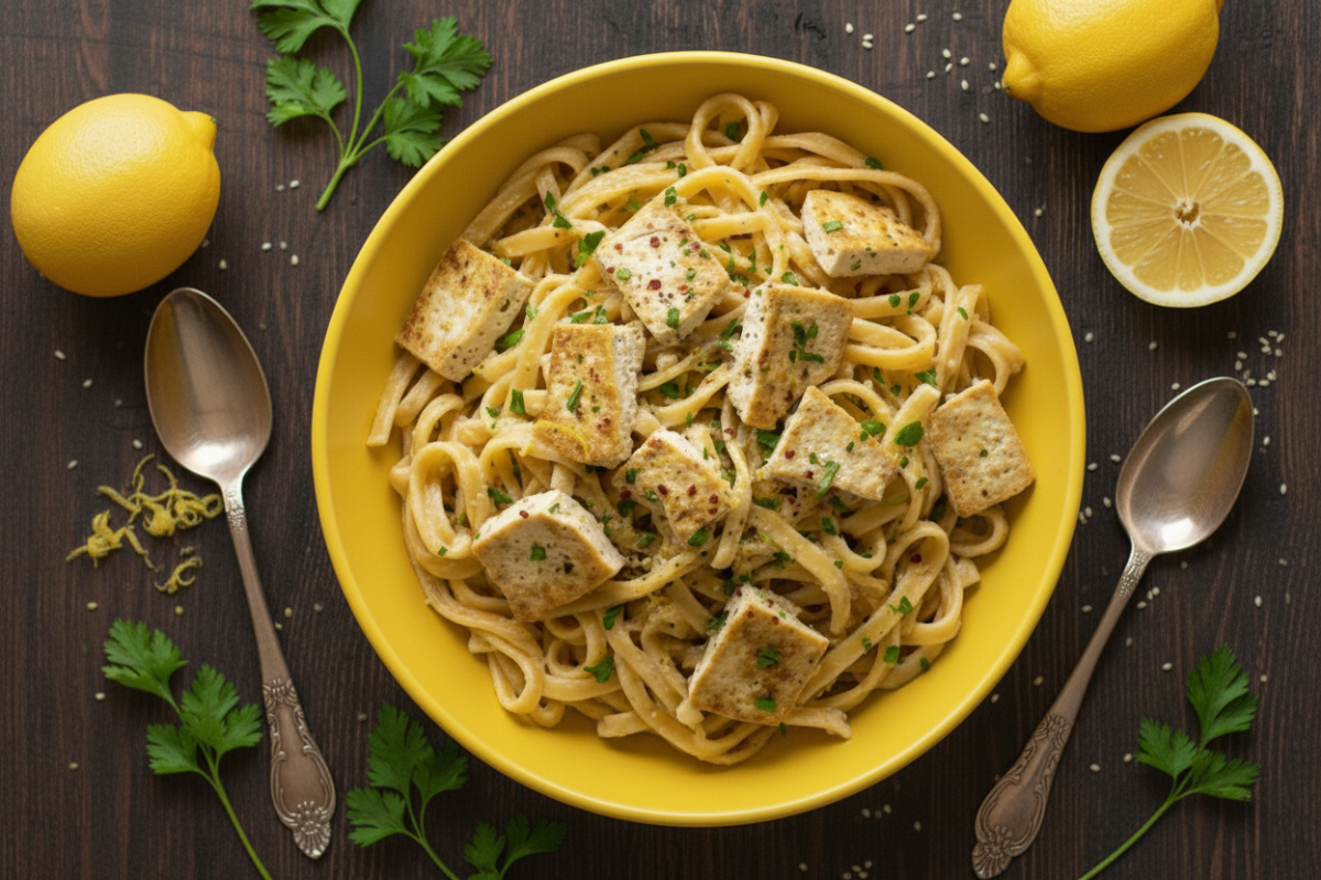 High-Protein Lemon Garlic Pappardelle