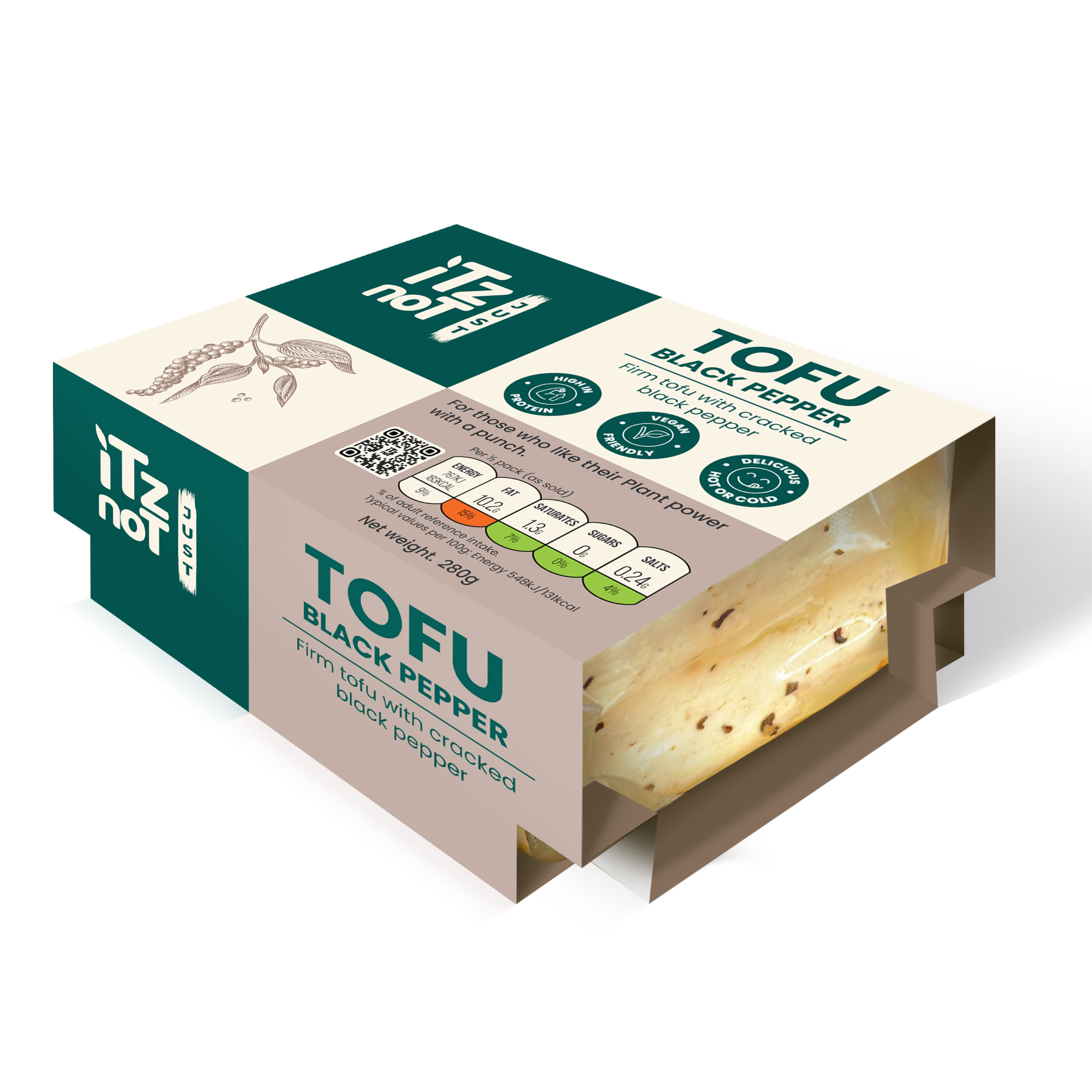 'iTz noT Just' Tofu - It's Black Pepper Tofu. Firm, Vegan, High Protein Tofu With Cracked Black Paper. 280g