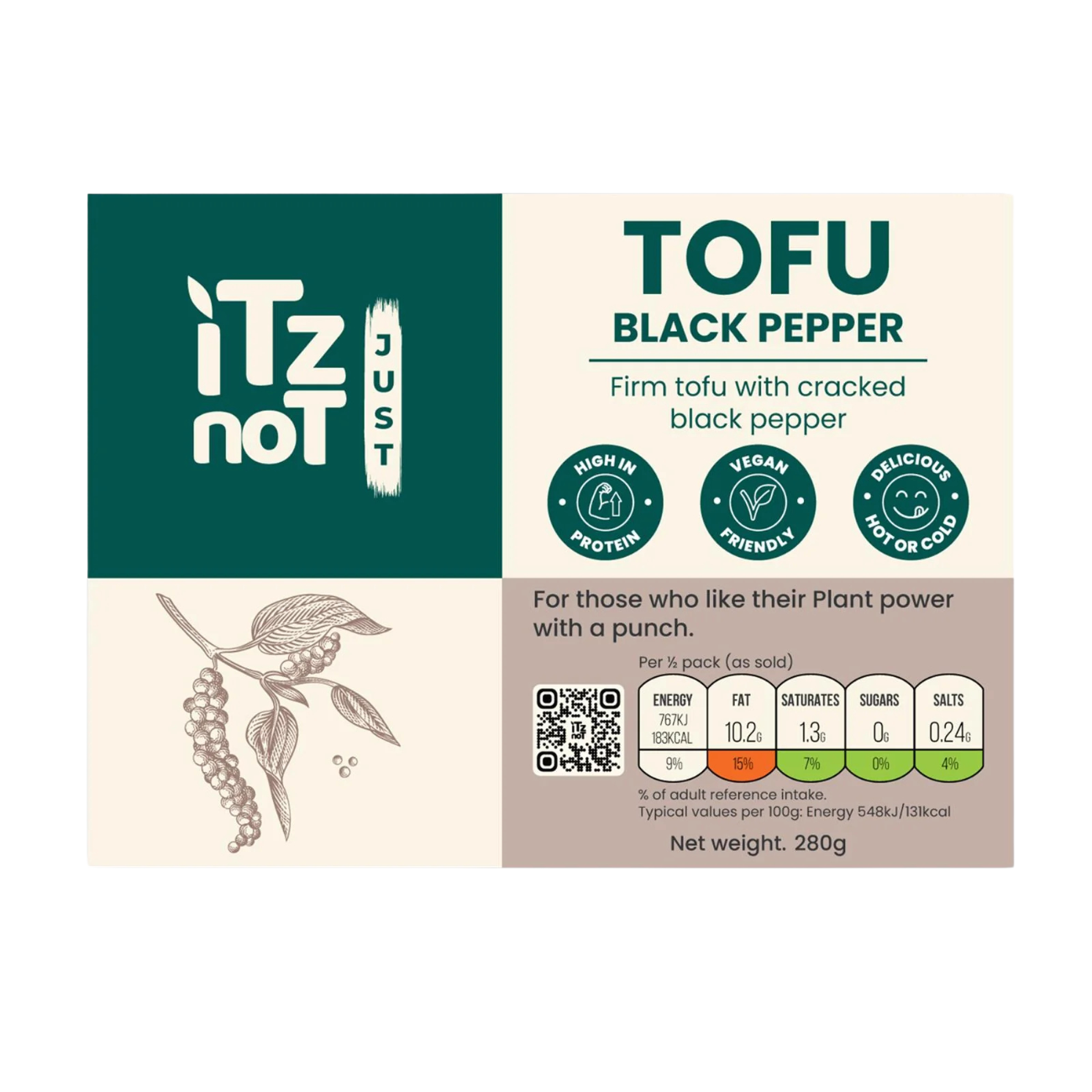 'iTz noT Just' Tofu - It's Black Pepper Tofu. Firm, Vegan, High Protein Tofu With Cracked Black Paper.