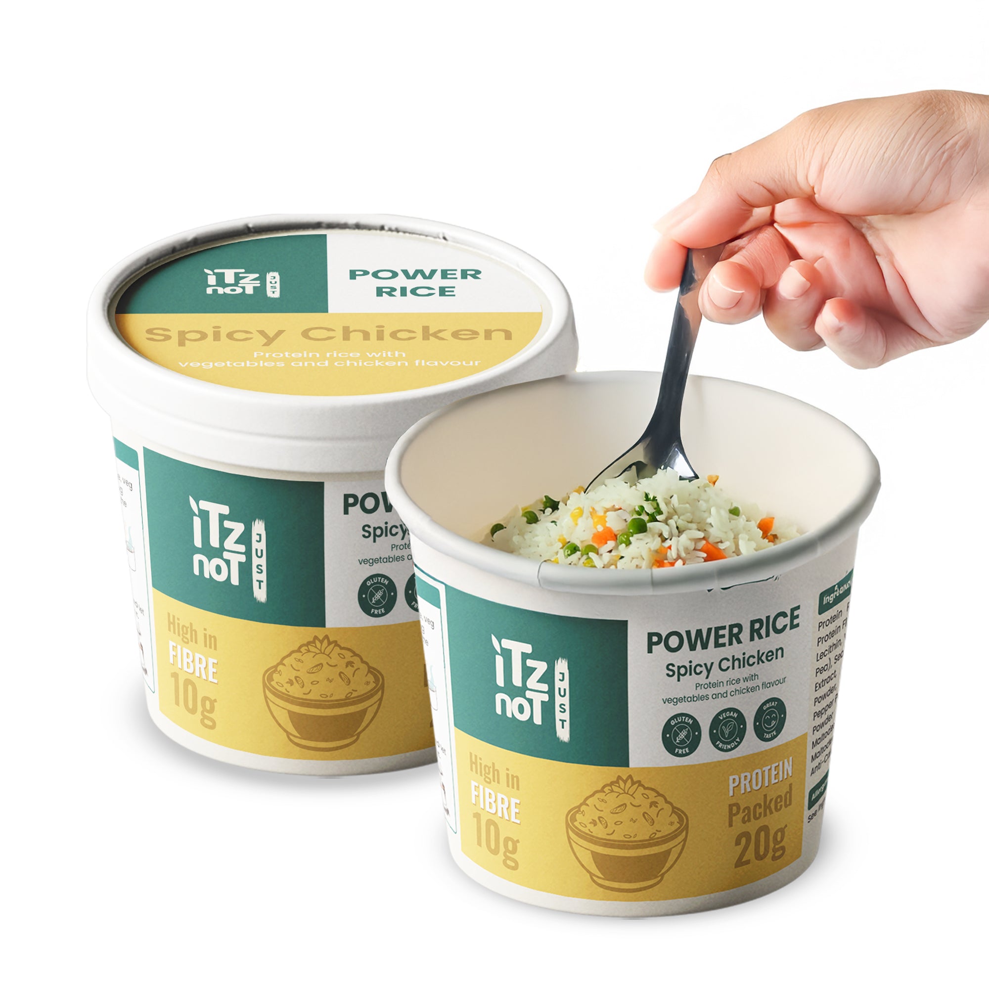 iTz noT Just Power Rice Chicken Flavour – High Protein & High Fibre – Vegan, Gluten-Free, Low Fat – Instant Rice Pot with Vegetables – Ready in Minutes