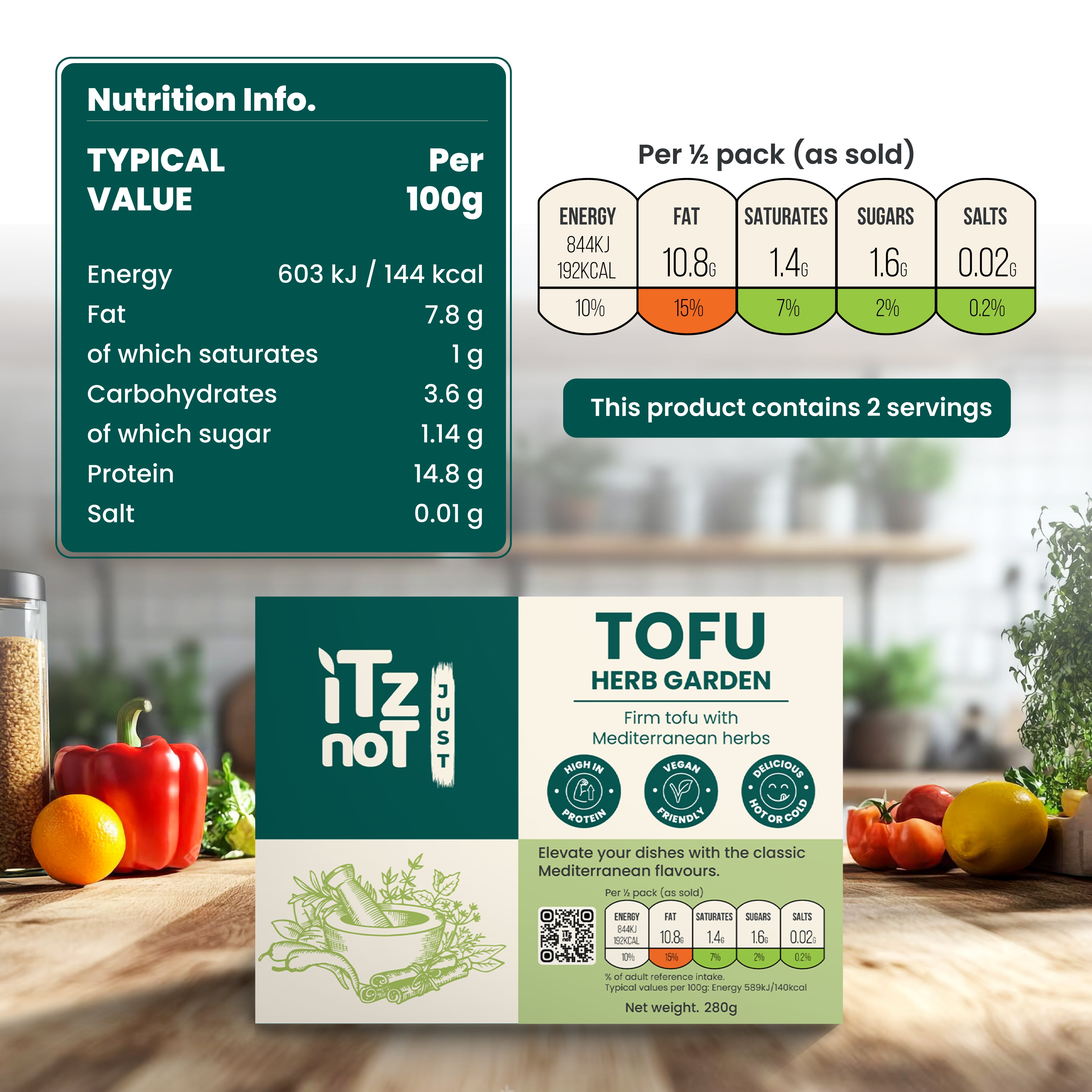 'iTz noT Just' Tofu - It's Mediterranean Herbs Tofu. Firm, Vegan & High Protein Tofu.