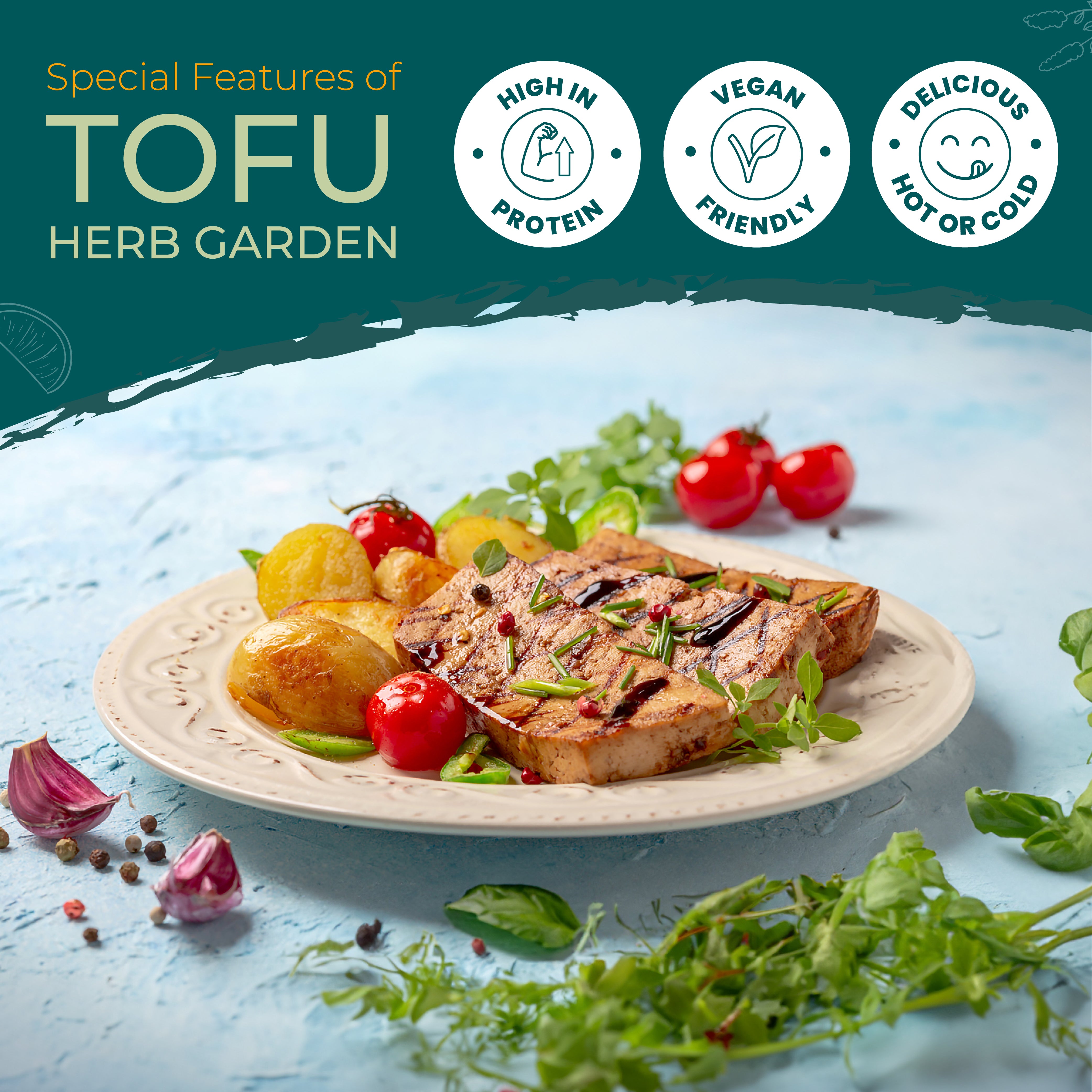 'iTz noT Just' Tofu - It's Mediterranean Herbs Tofu. Firm, Vegan & High Protein Tofu.