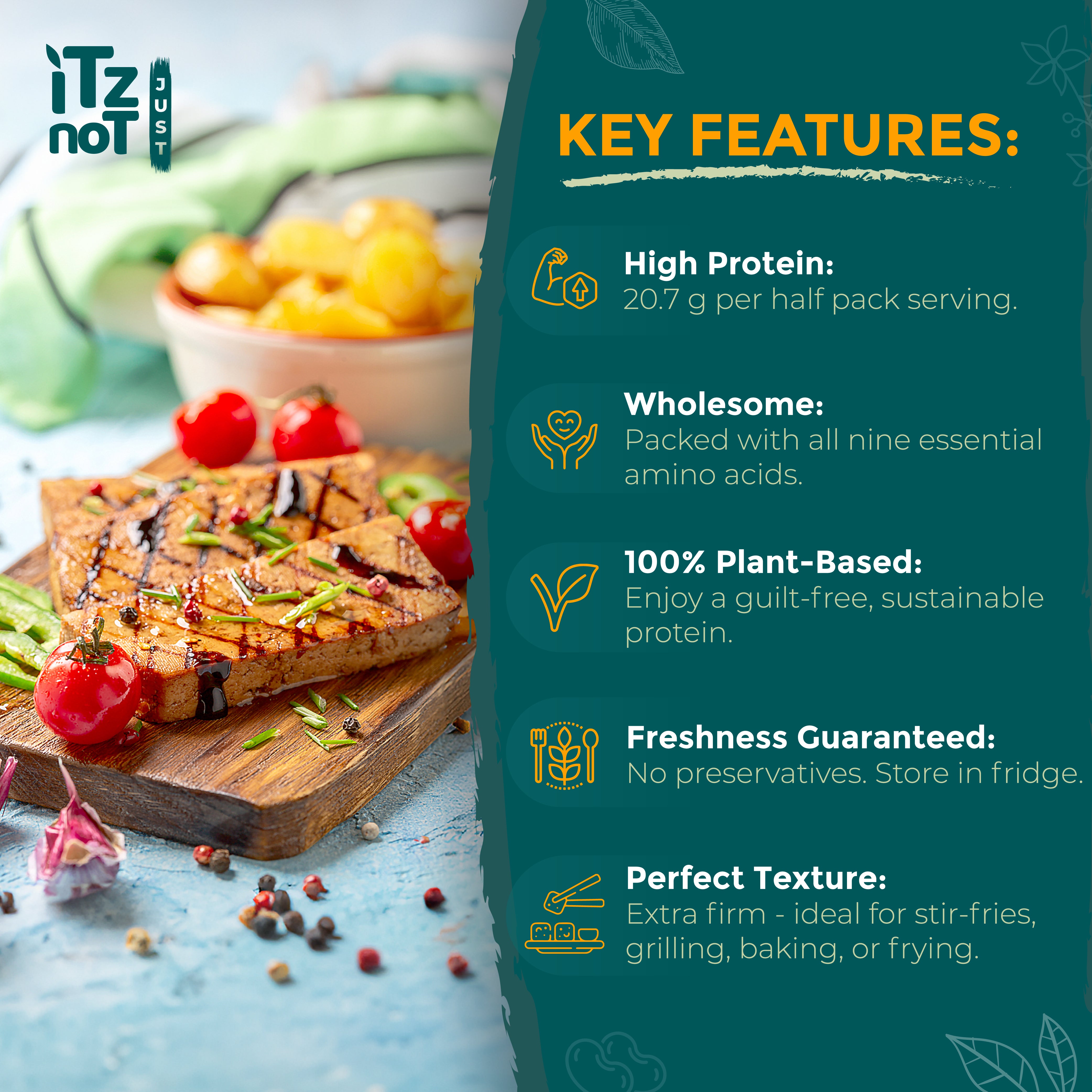 'iTz noT Just' Tofu - It's Mediterranean Herbs Tofu. Firm, Vegan & High Protein Tofu.