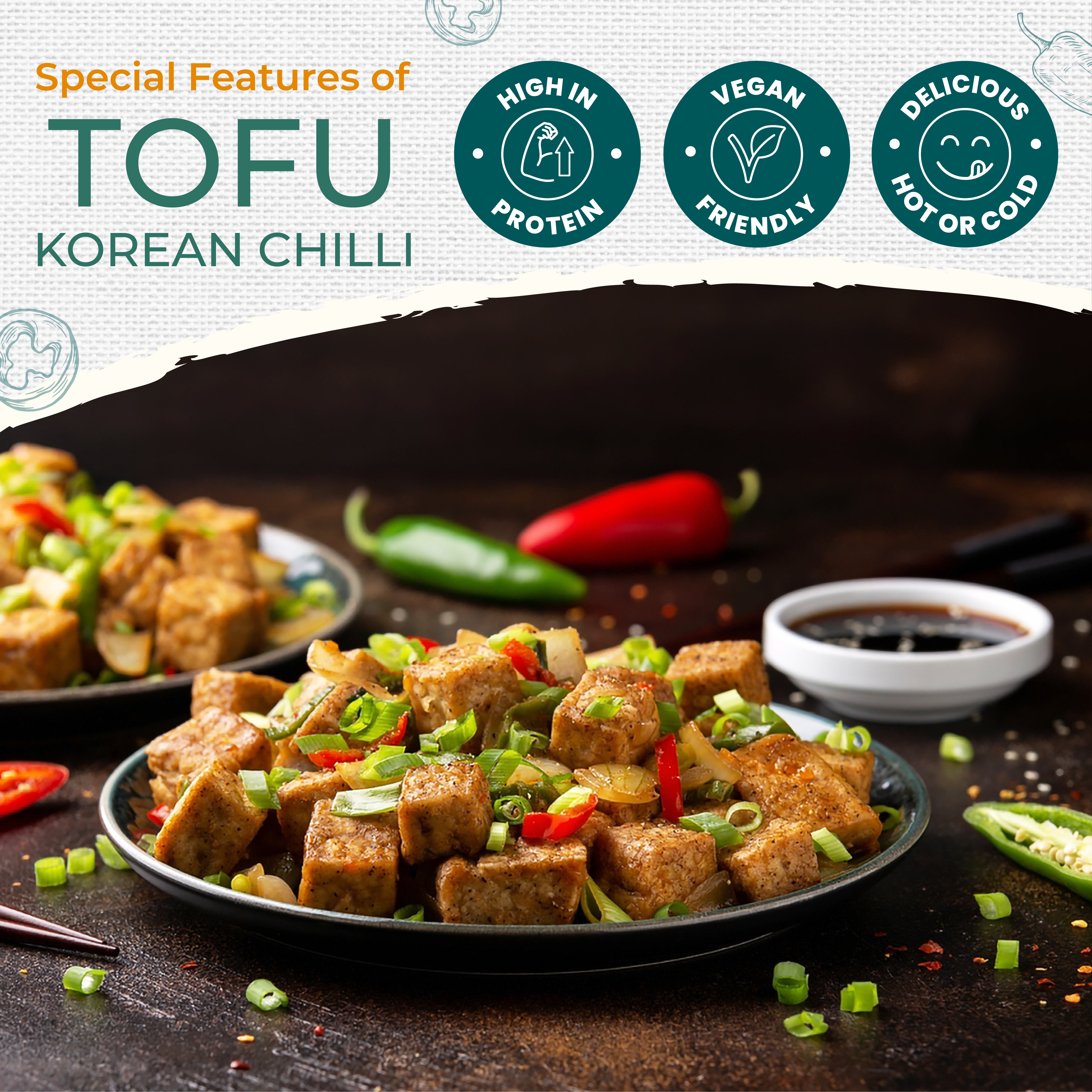 'iTz noT Just' Tofu - It's Korean Chilli Tofu. Firm, Vegan, High Protein Tofu With Korean Chilli Flavour. Healthy, Dairy Free Tofu. 280g