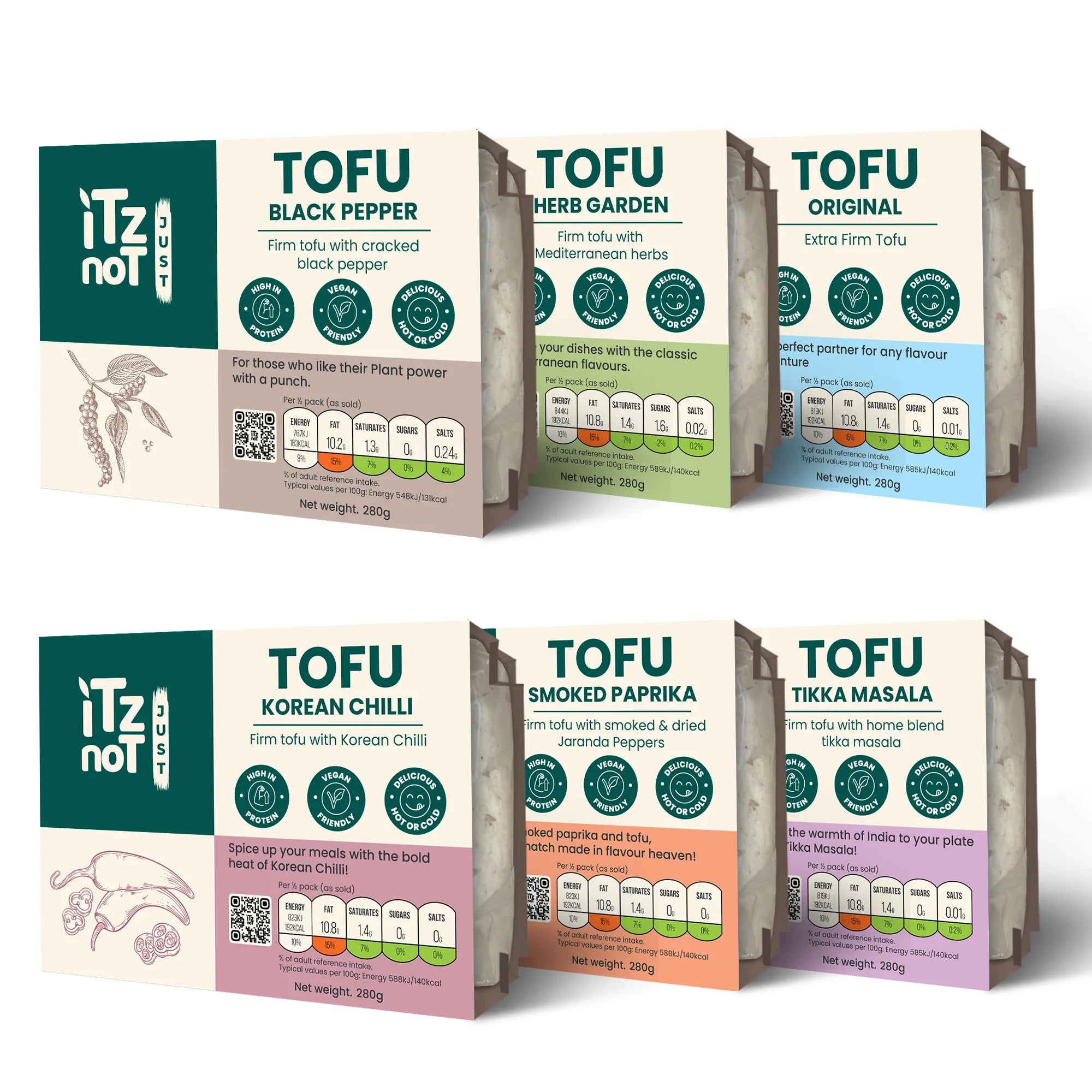 'iTz noT Just' Tofu - It's Mediterranean Herbs Tofu. Firm, Vegan & High Protein Tofu. 280g