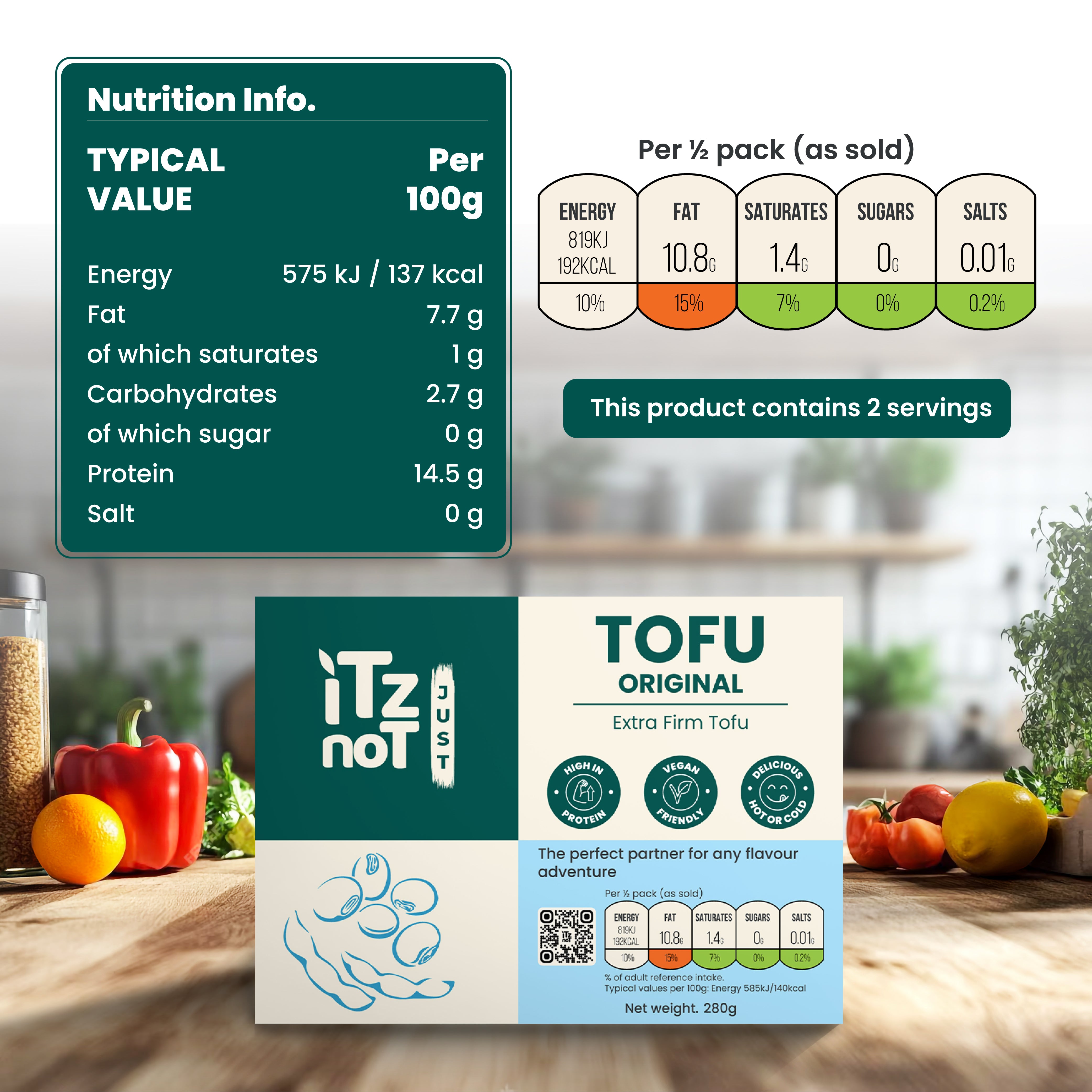 'iTz noT Just' Tofu - It's Original Tofu. Extra Firm, Vegan, High Protein Tofu. Healthy Dairy Free Tofu. 280g