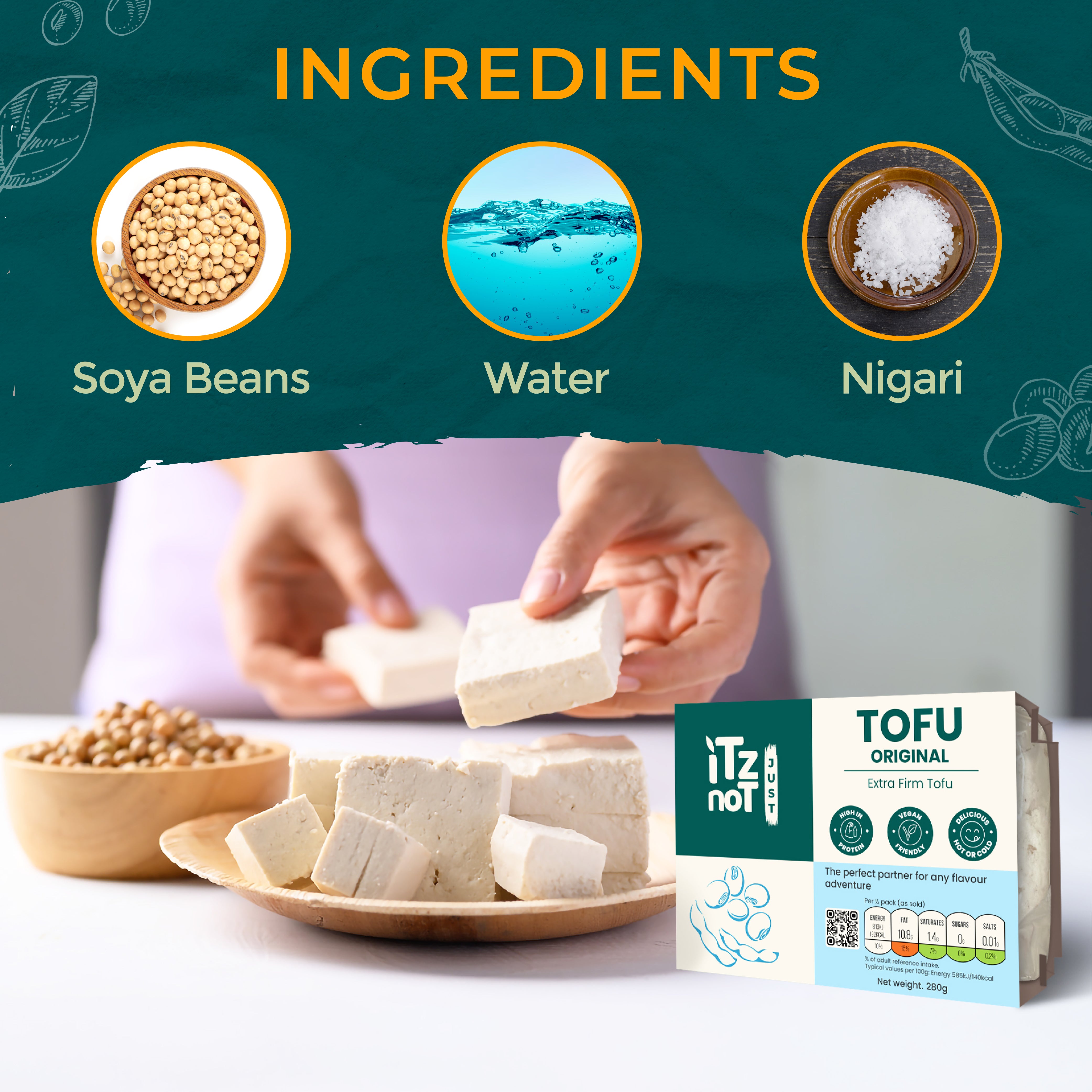 'iTz noT Just' Tofu - It's Original Tofu. Extra Firm, Vegan, High Protein Tofu. Healthy Dairy Free Tofu. 280g