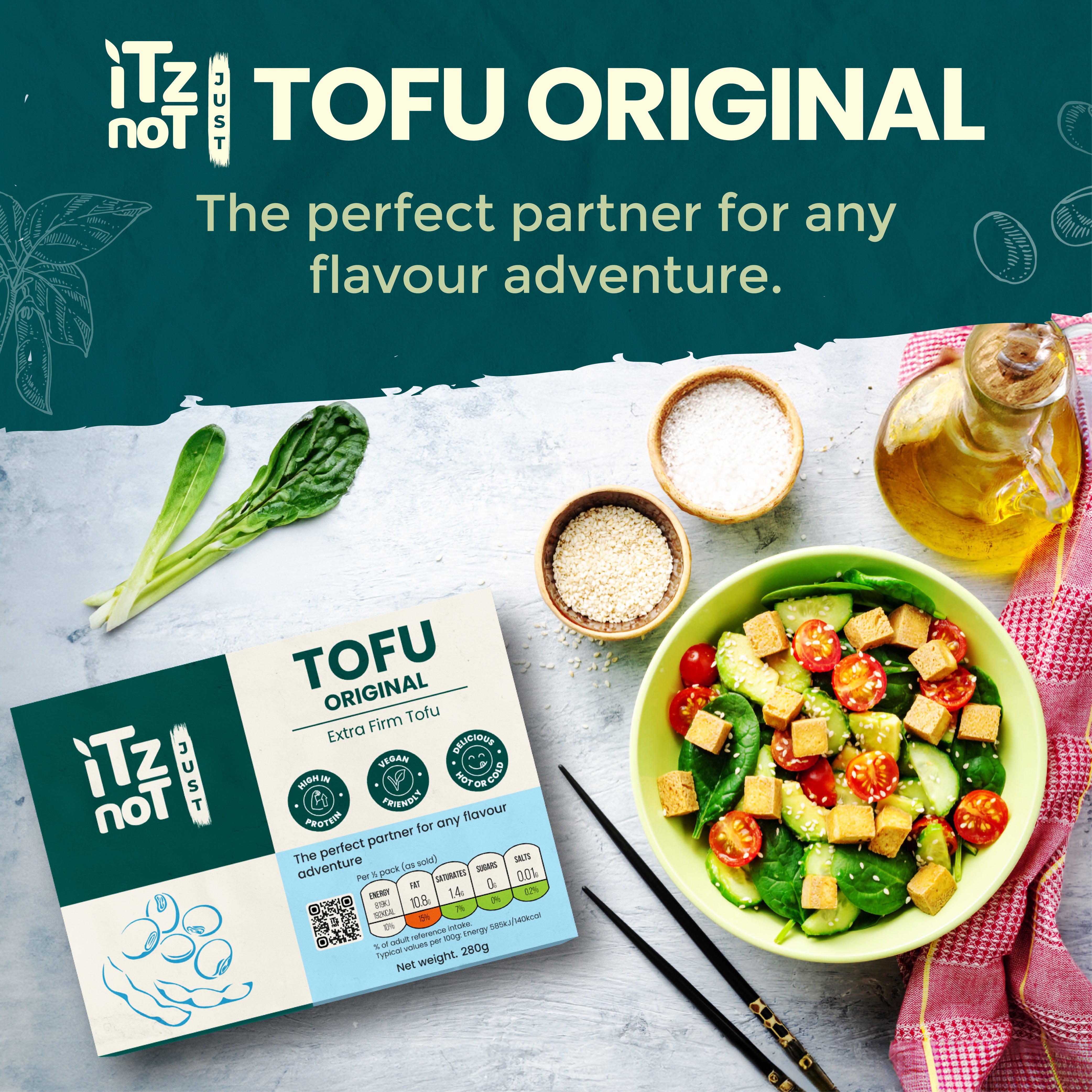 'iTz noT Just' Tofu - It's Original Tofu. Extra Firm, Vegan, High Protein Tofu. Healthy Dairy Free Tofu. 280g