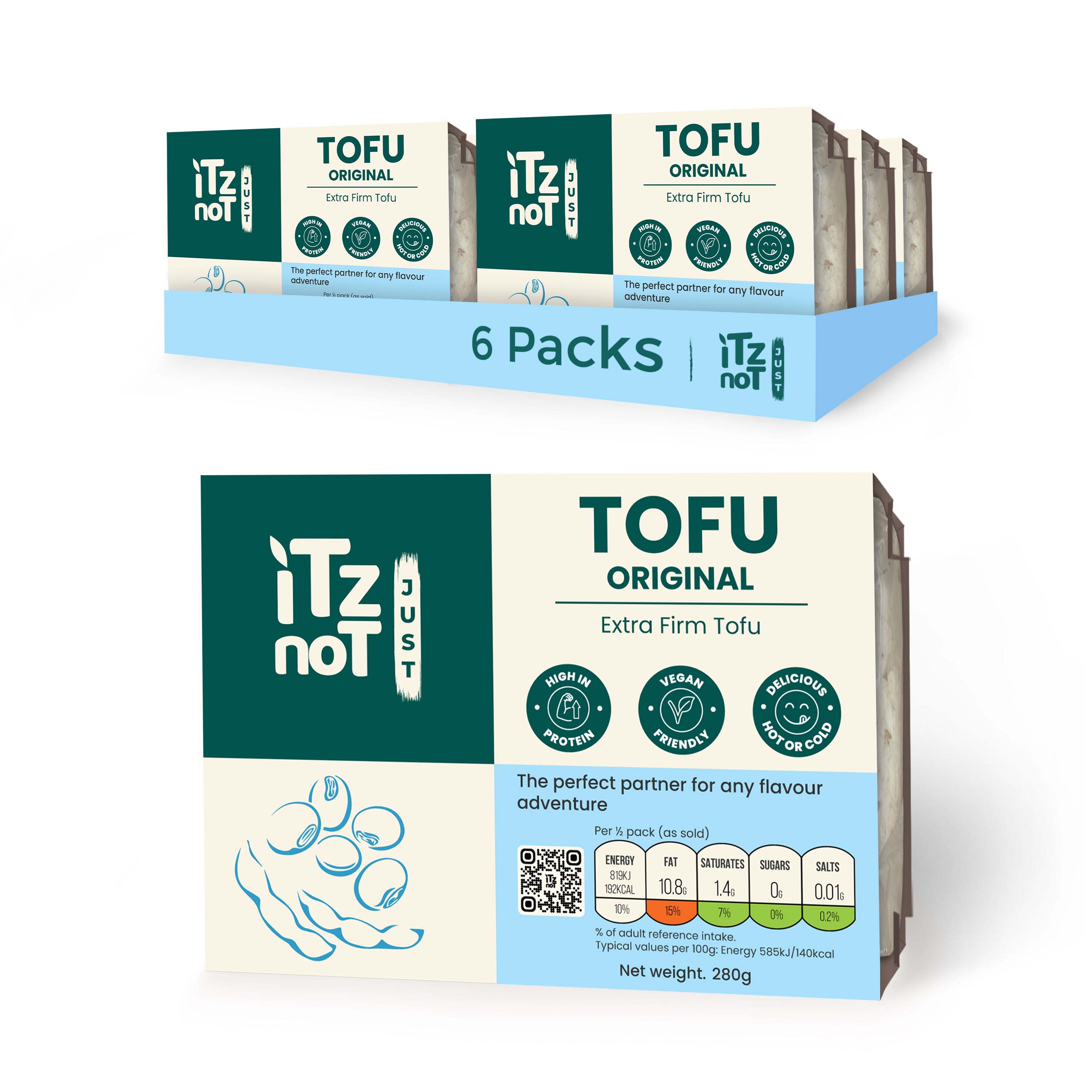 'iTz noT Just' Tofu - It's Original Tofu. Extra Firm, Vegan, High Protein Tofu. Healthy Dairy Free Tofu. 280g