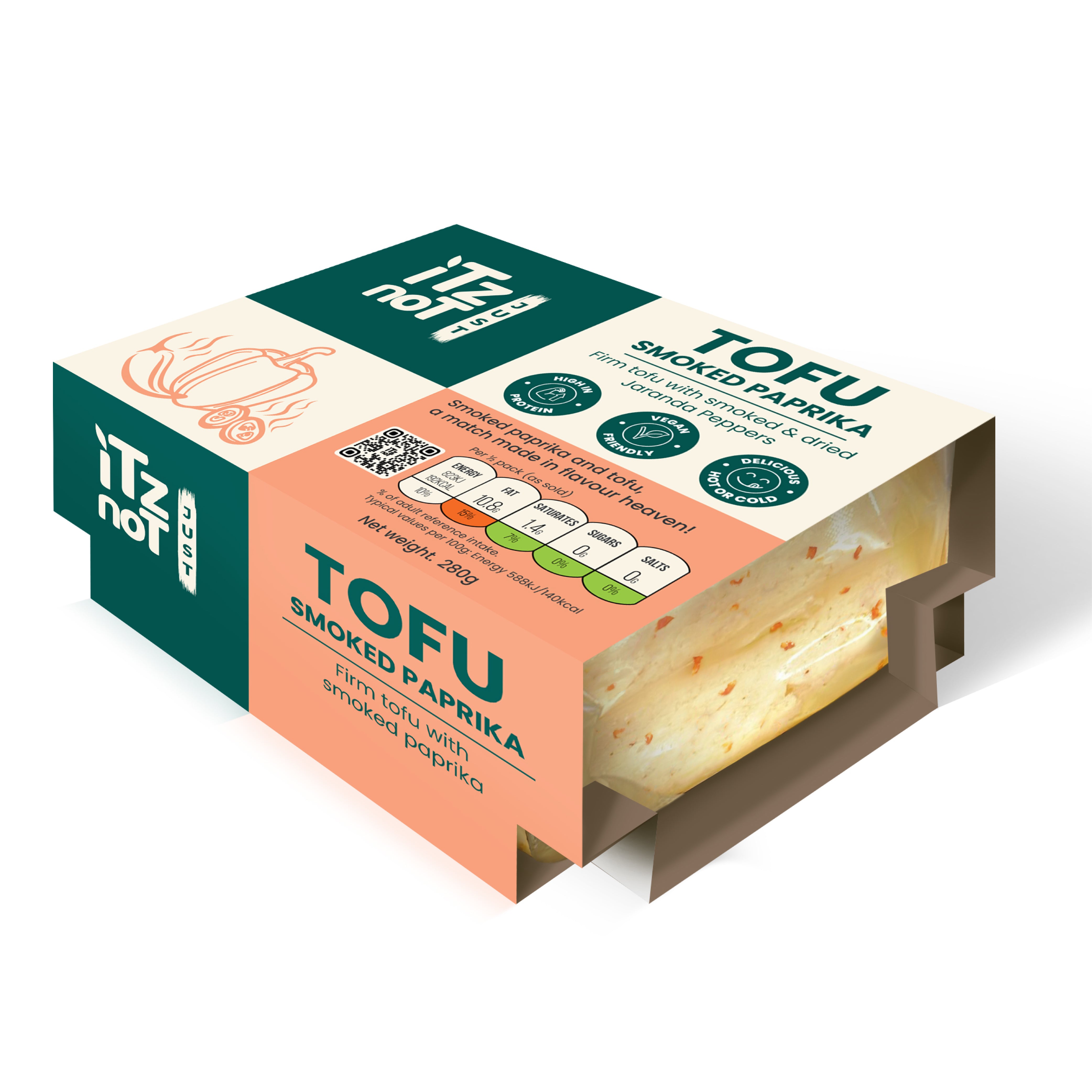 'iTz noT Just' Tofu - It's Smoked Paprika Tofu. Firm, Vegan, High Protein Tofu With Paprika Flavour. Healthy, Dairy Free Tofu. 280g