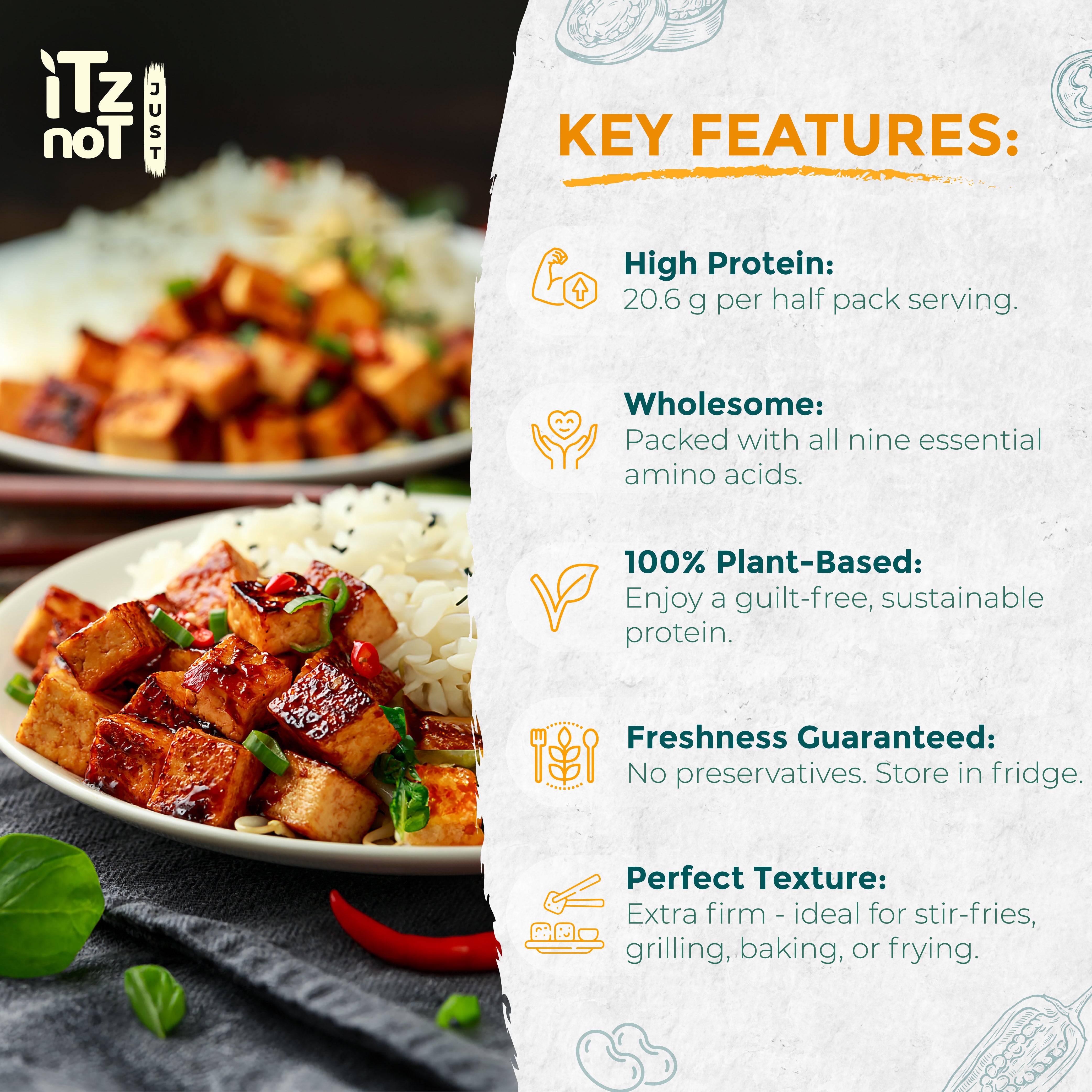 'iTz noT Just' Tofu - It's Smoked Paprika Tofu. Firm, Vegan, High Protein Tofu With Paprika Flavour. Healthy, Dairy Free Tofu. 280g