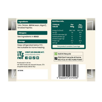 'iTz noT Just' Tofu - It's Smoked Paprika Tofu. Firm, Vegan, High Protein Tofu With Paprika Flavour. Healthy, Dairy Free Tofu. 280g