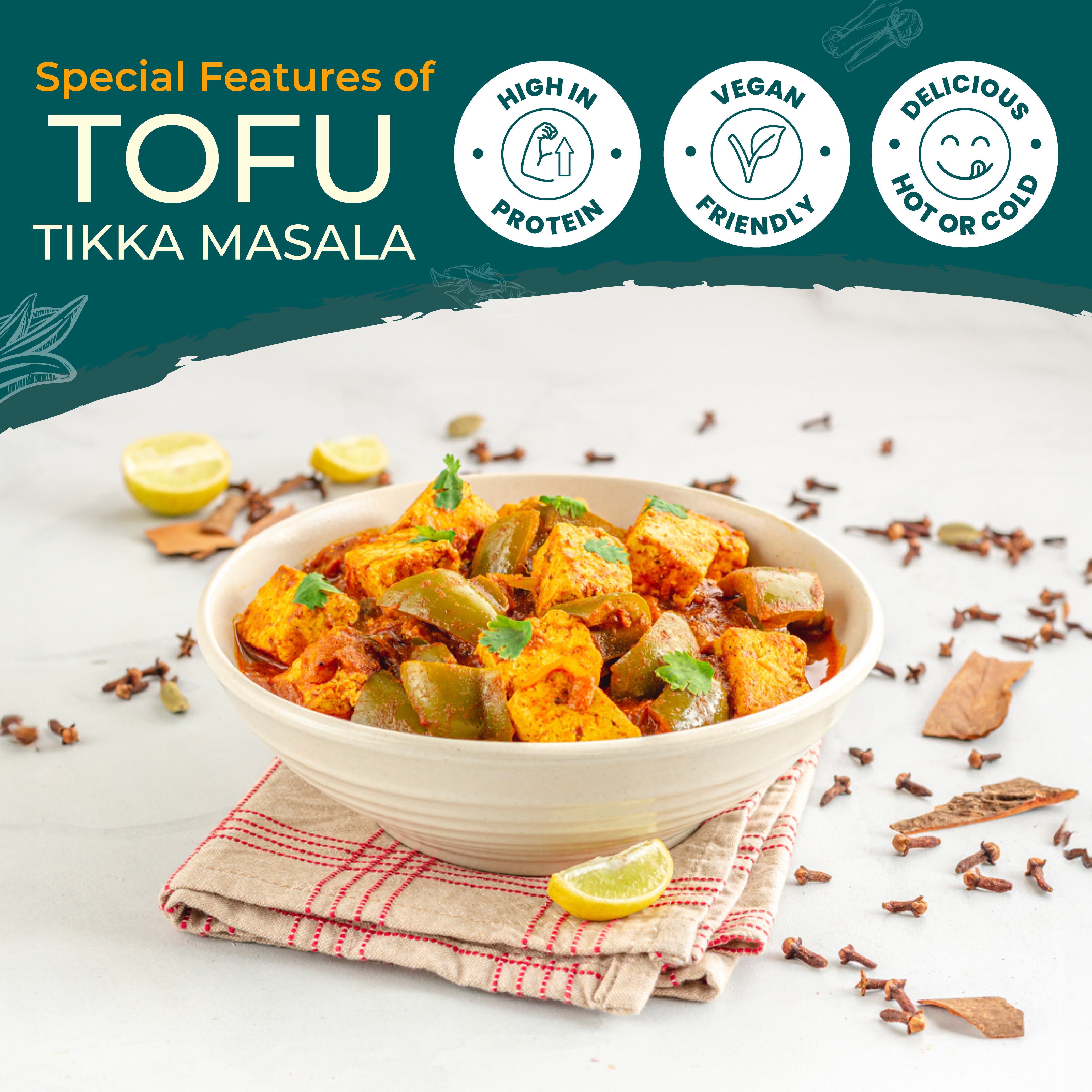 'iTz noT Just' Tofu - It's Tikka Masala Tofu. Firm, Vegan, High Protein Tofu With Tikka Masala Flavour. Healthy, Dairy Free Tofu