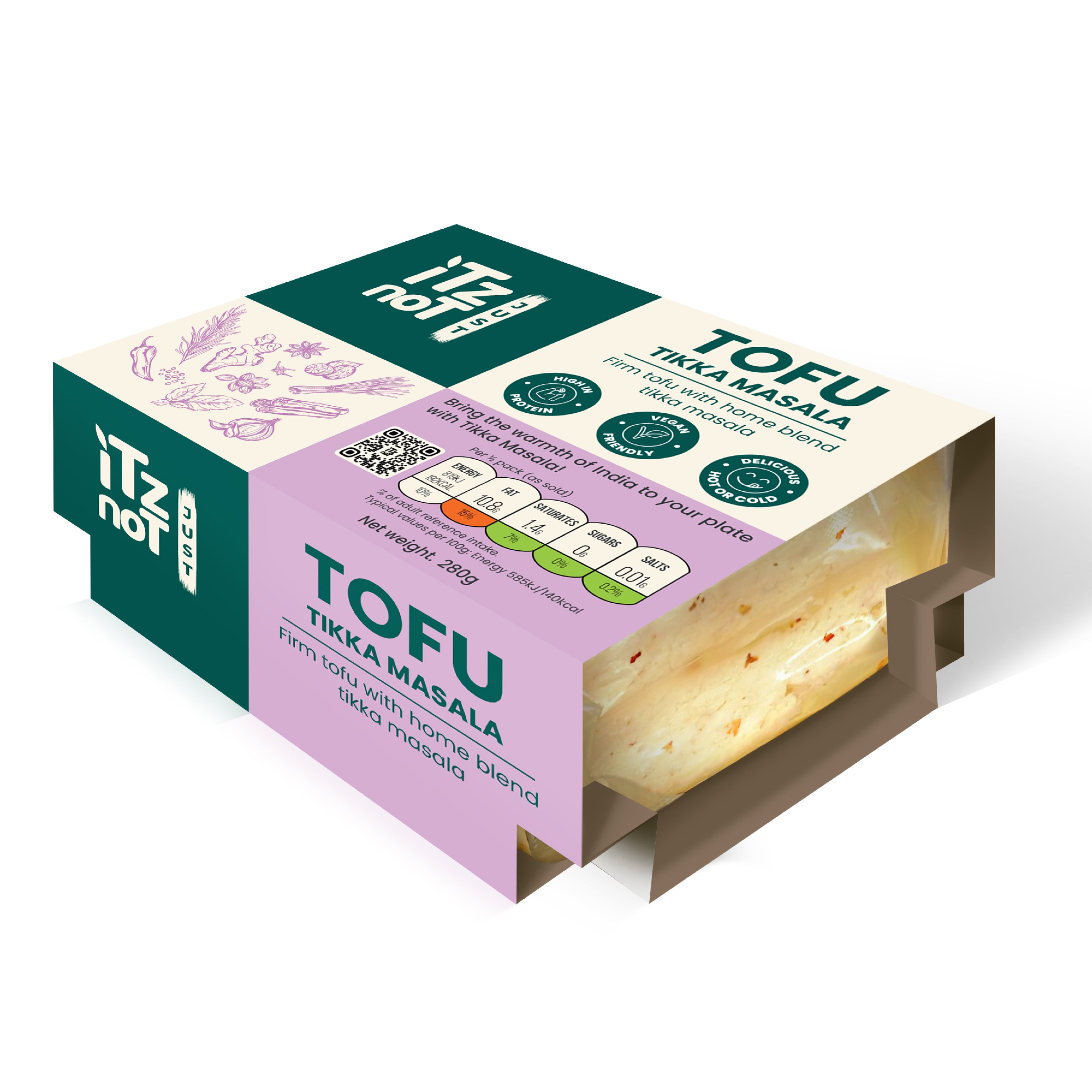 'iTz noT Just' Tofu - It's Tikka Masala Tofu. Firm, Vegan, High Protein Tofu With Tikka Masala Flavour. Healthy, Dairy Free Tofu. 280g