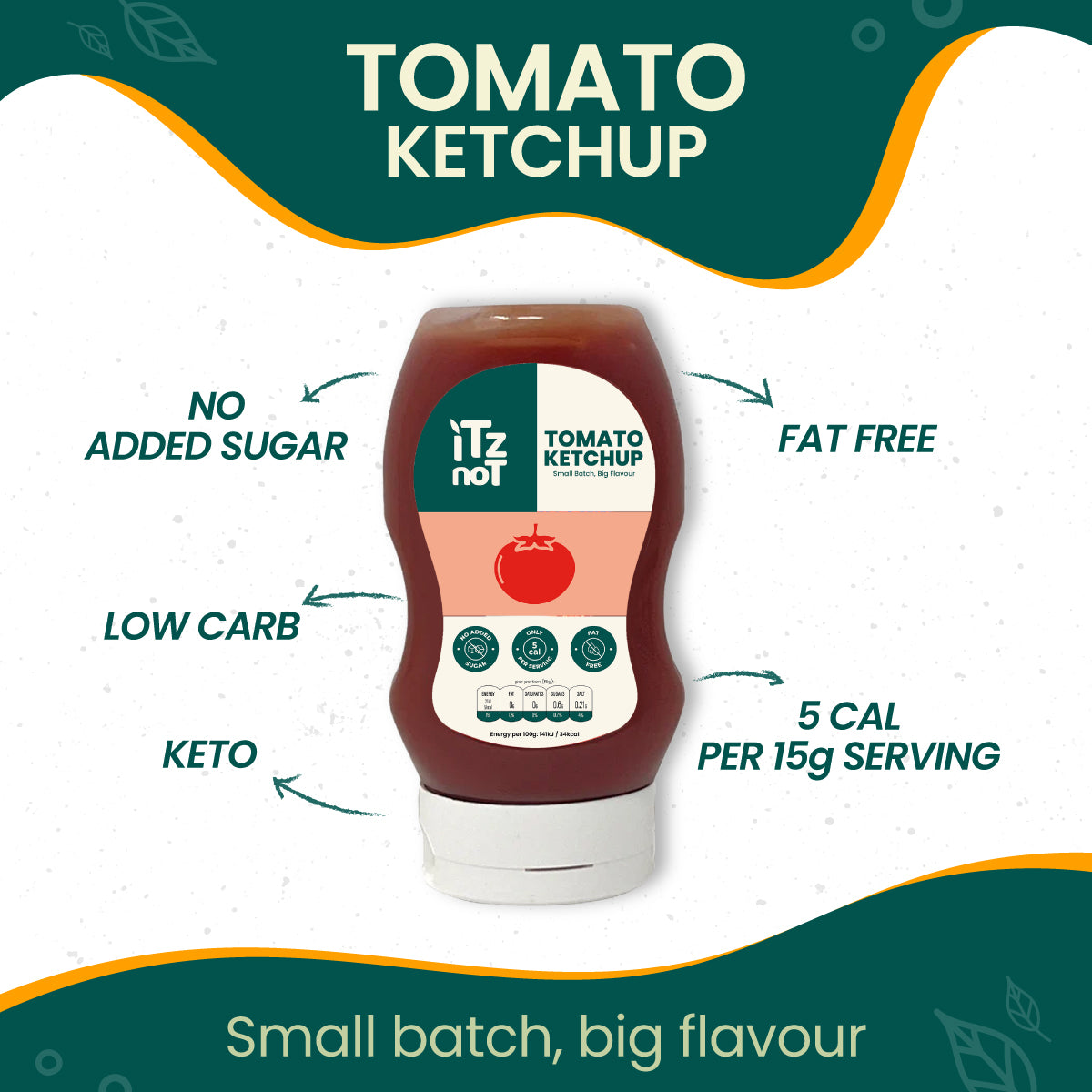 iTz noT TOMATO Ketchup, Tangy and Delicious Low Calorie Ketchup, Healthy Condiment for Your Meals, Sugar-Free Ketchup to Dip, Marinade and more, Pack of 300ML