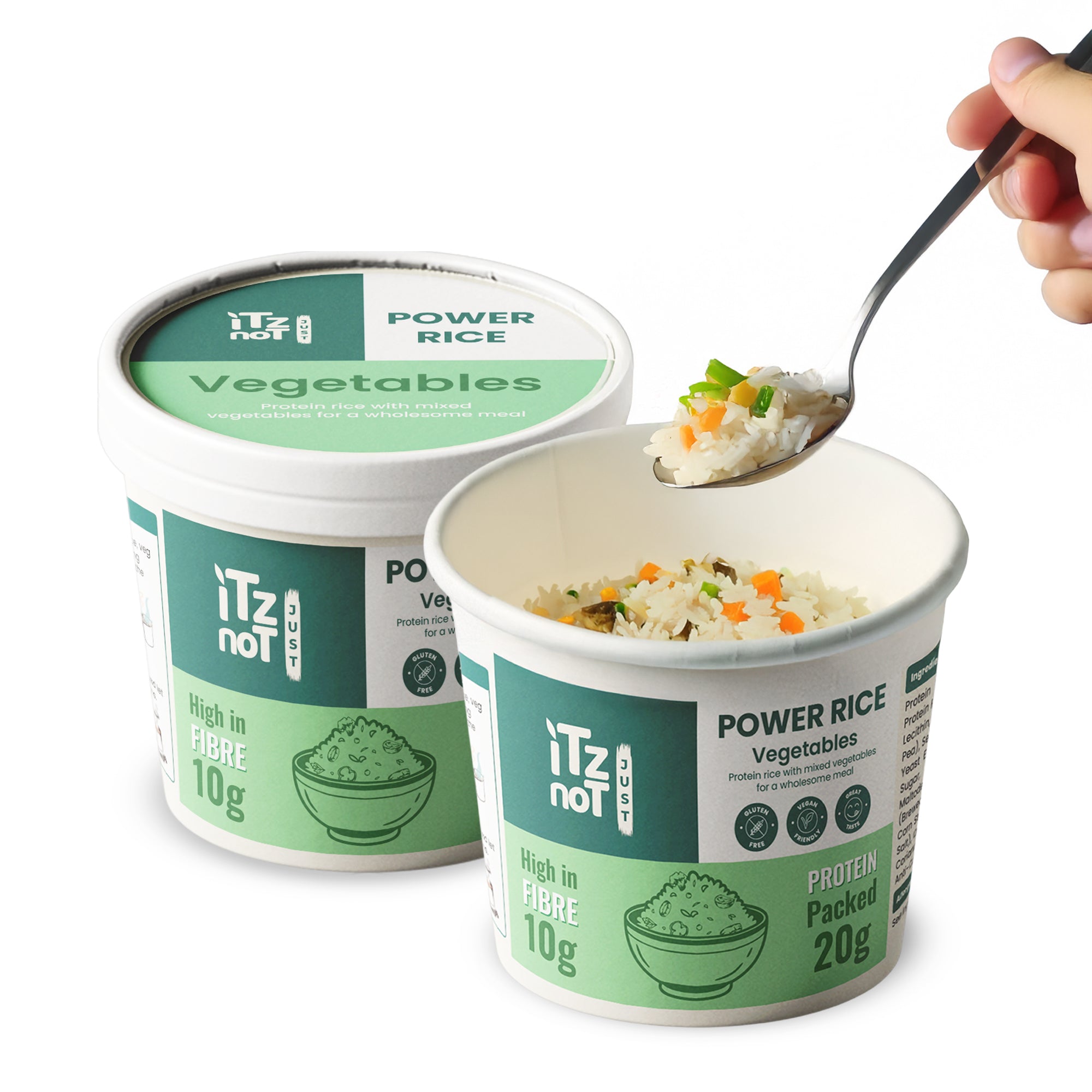 iTz noT Just Power Rice Vegetable Flavour – High Protein & High Fibre – Vegan, Gluten-Free, Low Fat – Instant Rice Pot with Vegetables – Ready in Minutes
