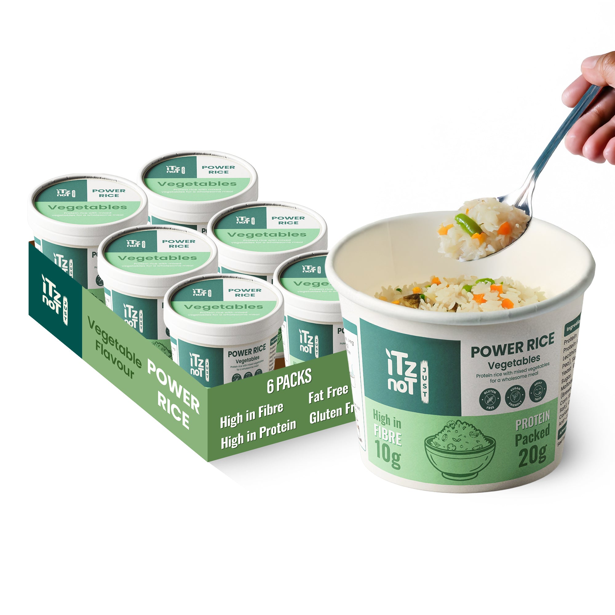 iTz noT Just Power Rice Vegetable Flavour – High Protein & High Fibre – Vegan, Gluten-Free, Low Fat – Instant Rice Pot with Vegetables – Ready in Minutes