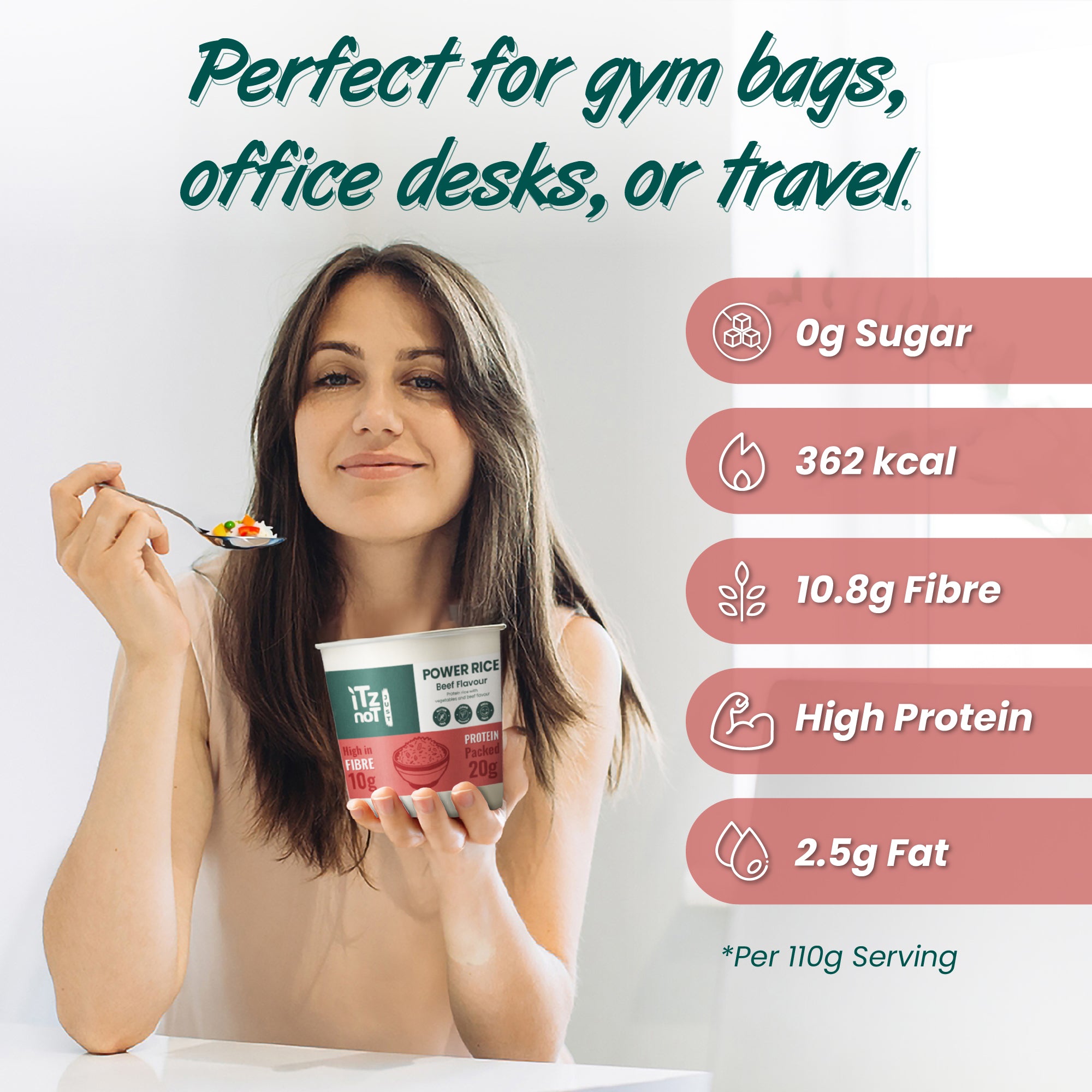iTz noT Just Power Rice Beef Flavour – High Protein & High Fibre – Vegan, Gluten-Free, Low Fat – Instant Rice Pot with Vegetables – Ready in Minutes