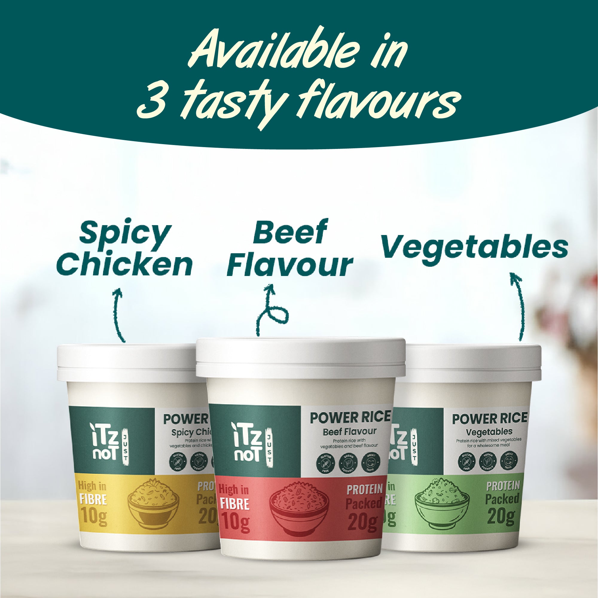 iTz noT Just Protein Rice Pot Vegetable Flavour – High Protein & High Fibre – Vegan, Gluten-Free, Low Fat – Instant Rice Pot with Vegetables – Ready in Minutes