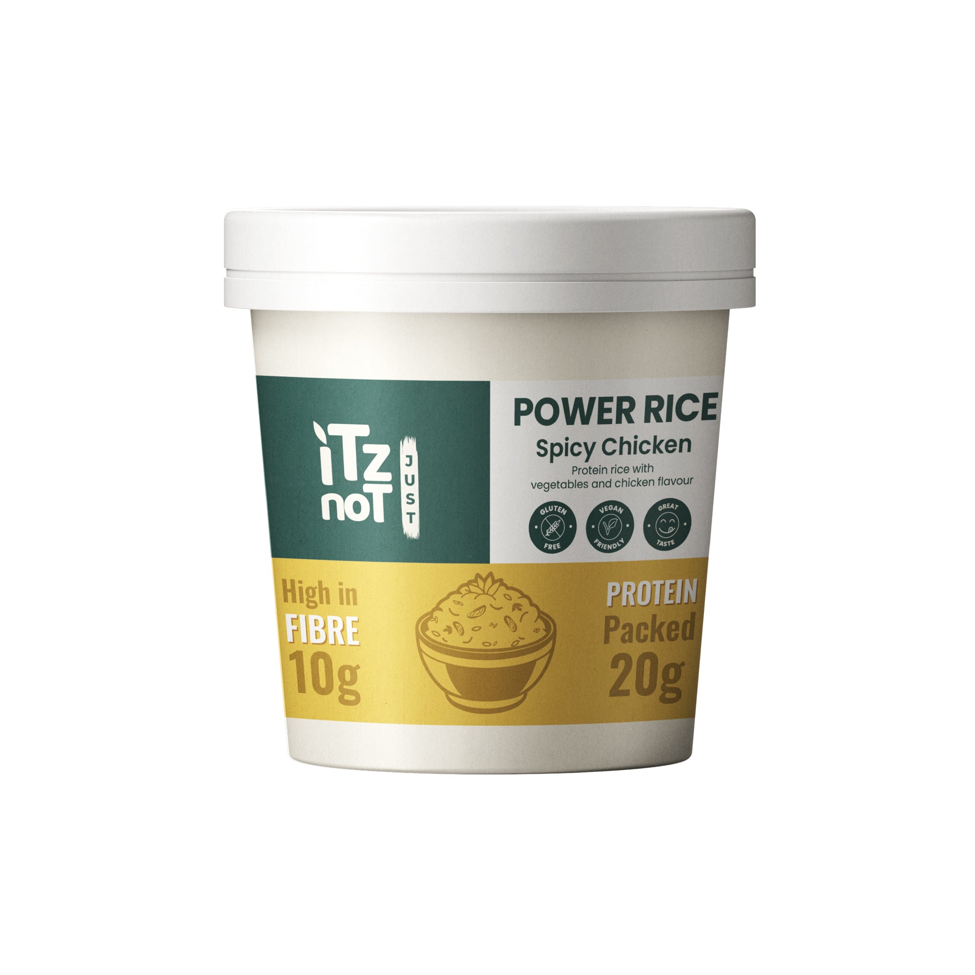 iTz noT Just Power Rice Chicken Flavour – High Protein & High Fibre – Vegan, Gluten-Free, Low Fat – Instant Rice Pot with Vegetables – Ready in Minutes