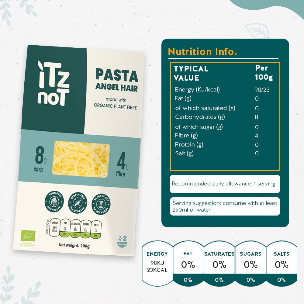 iTz noT Pasta Angel Hair Organic Plant Fibre Yam, Ready to Eat, 100% Natural, Gluten Free 200gm