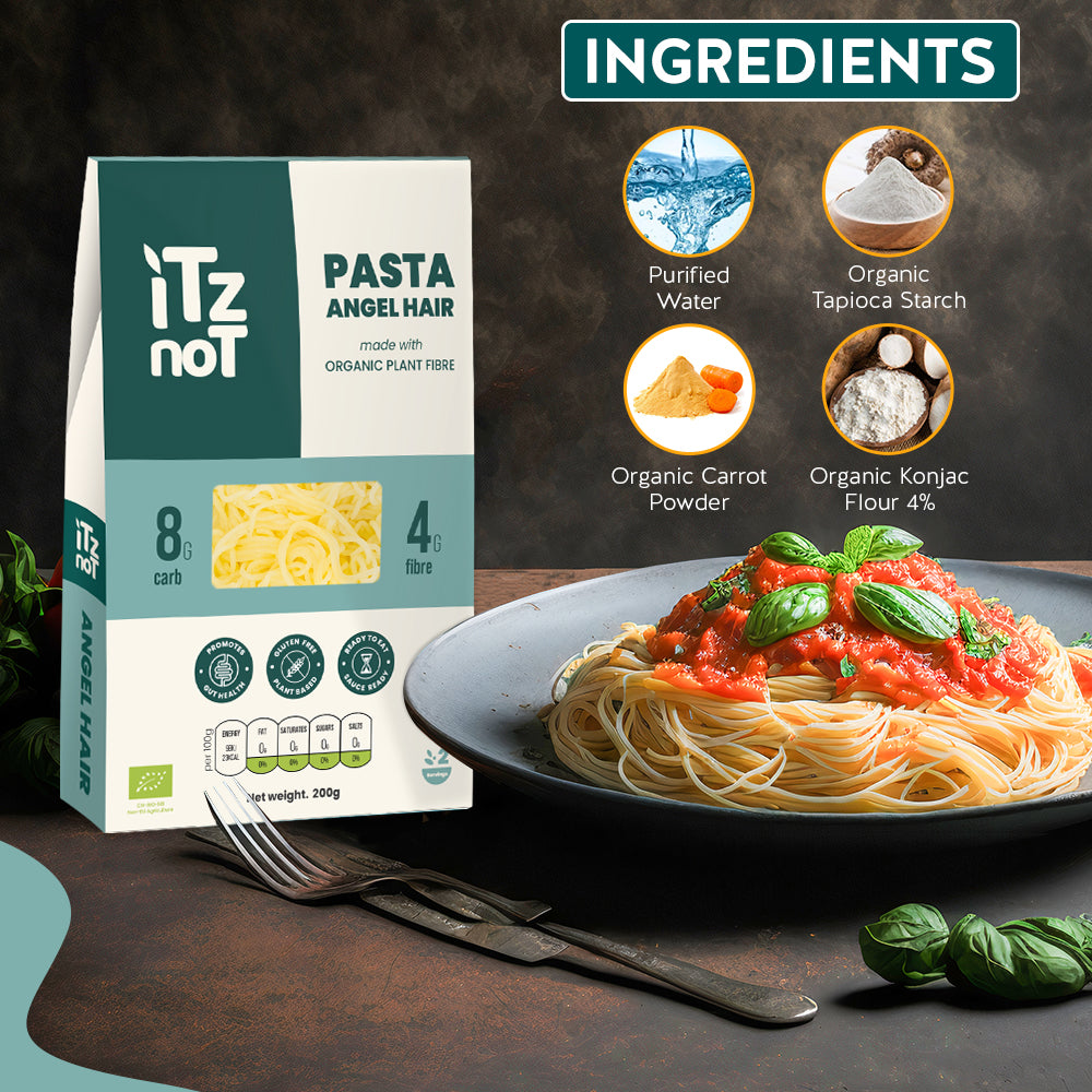 iTz noT Pasta Angel Hair Organic Plant Fibre Yam, Ready to Eat, 100% Natural, Gluten Free 200gm