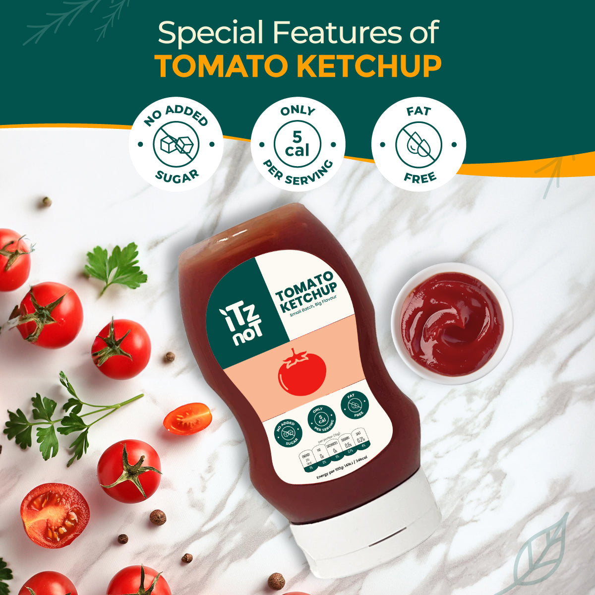 iTz noT TOMATO Ketchup, Tangy and Delicious Low Calorie Ketchup, Healthy Condiment for Your Meals, Sugar-Free Ketchup to Dip, Marinade and more, Pack of 300ML