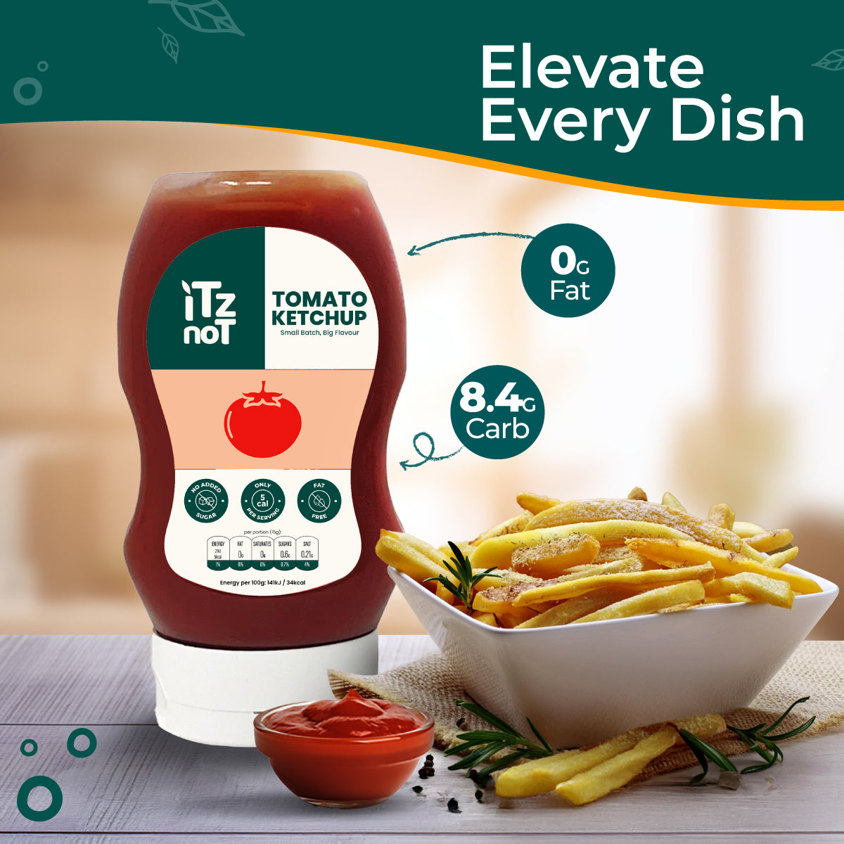 iTz noT TOMATO Ketchup, Tangy and Delicious Low Calorie Ketchup, Healthy Condiment for Your Meals, Sugar-Free Ketchup to Dip, Marinade and more, Pack of 300ML