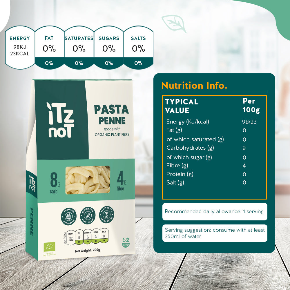 iTz noT Pasta Penne Organic Plant Fibre Yam, Ready to Eat, 100% Natural, Gluten Free, 200g