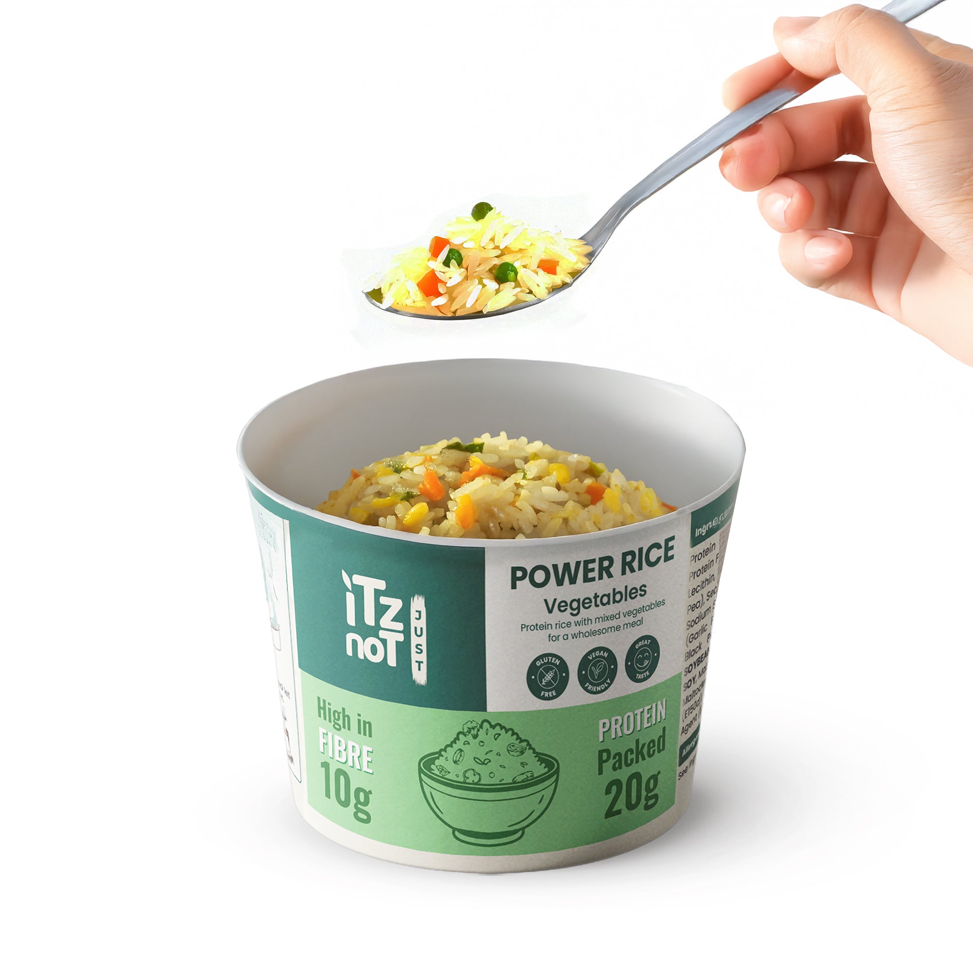 iTz noT Just Power Rice Vegetable Flavour – High Protein & High Fibre – Vegan, Gluten-Free, Low Fat – Instant Rice Pot with Vegetables – Ready in Minutes