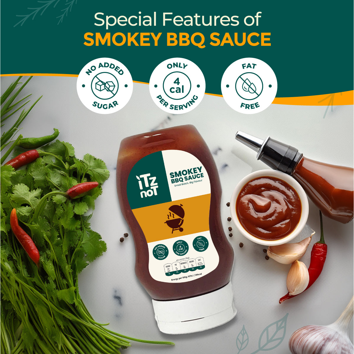 iTz noT SMOKEY BBQ Sauce, The Ultimate Smokey  and Tangy BBQ Sauce, Vegan BBQ Sauce for Burgers, add Tofu. No Added Sugar, Low Calorie and Keto Friendly, Pack of 300ML